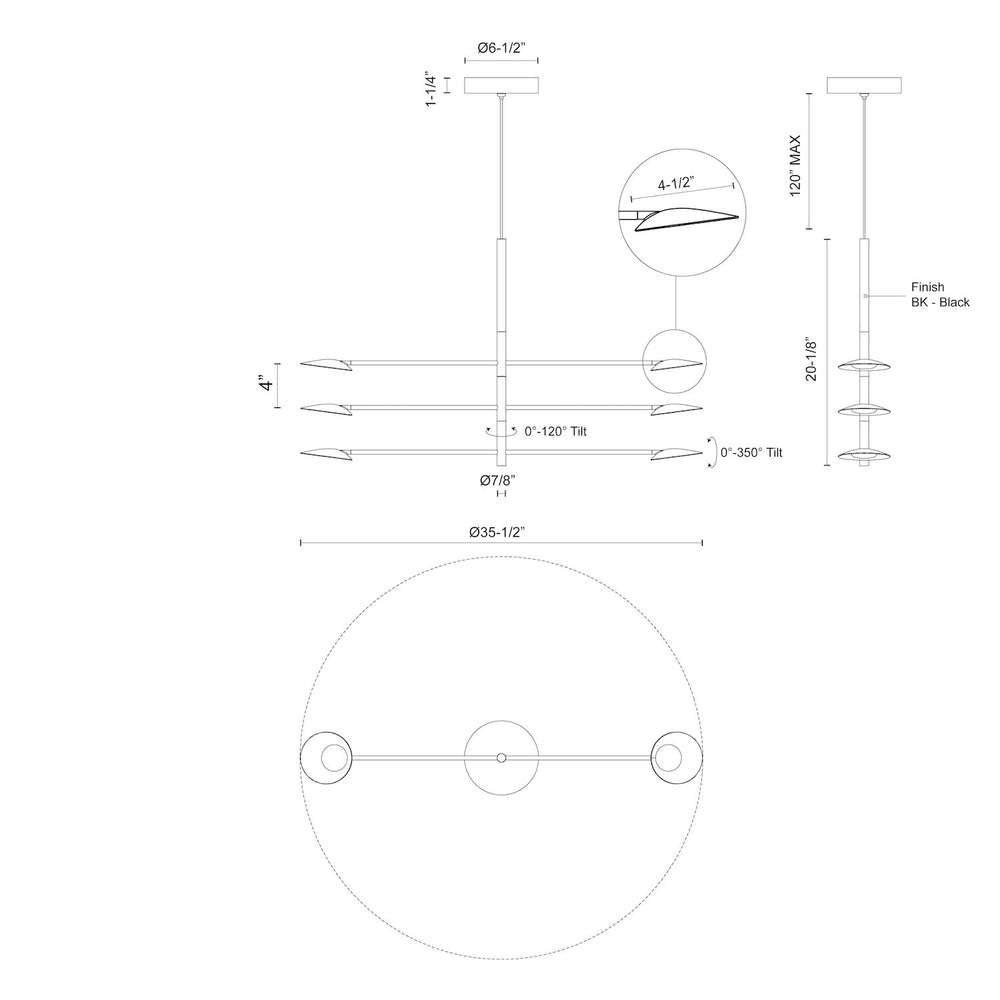 Kuzco Rotaire CH90136-BK Pendant Chandelier, LED, Black