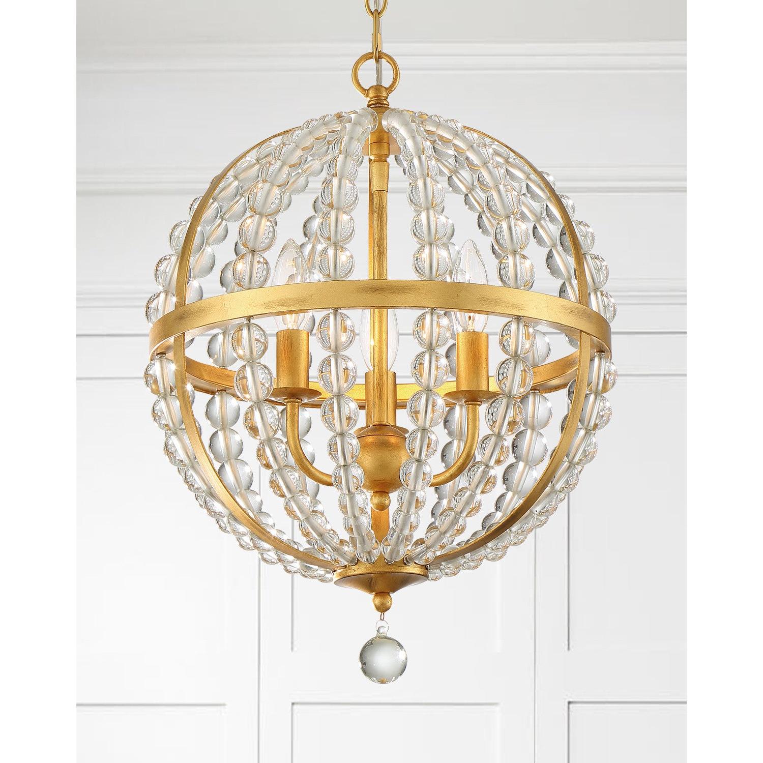 Crystorama Roxy ROX-A9003-GA – 14 Inch – 3 Light – Chandelier – Antique Gold – Dry Rated