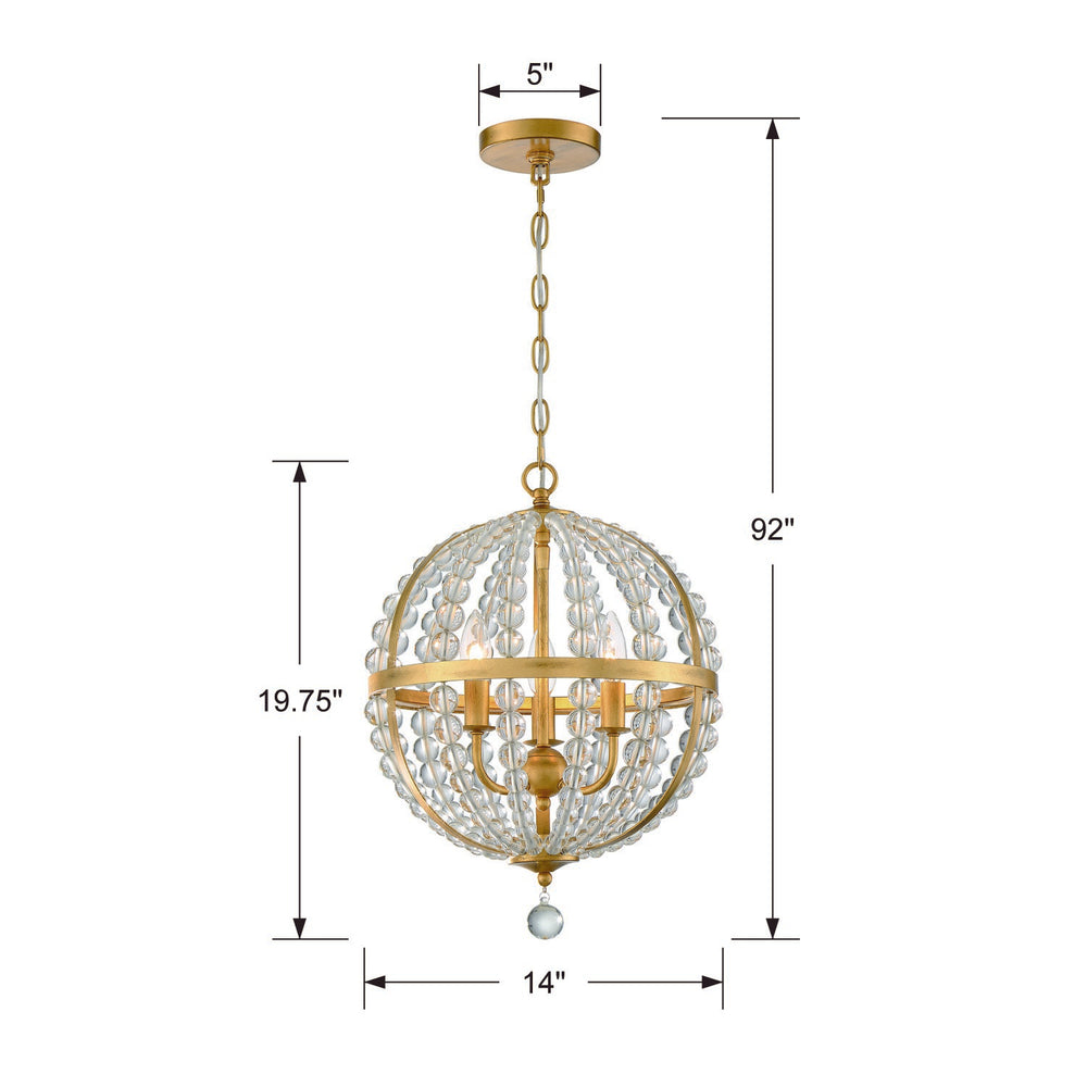 Crystorama Lighting ROX-A9003-GA Mini Chandelier, UL Dry Rated, Antique Gold