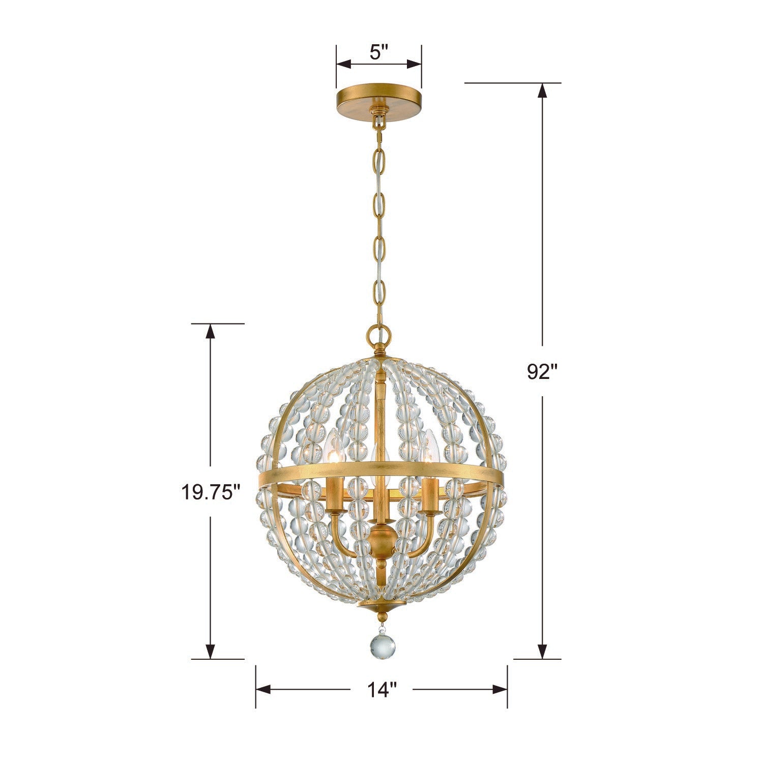 Crystorama Roxy ROX-A9003-GA – 14 Inch – 3 Light – Chandelier – Antique Gold – Dry Rated