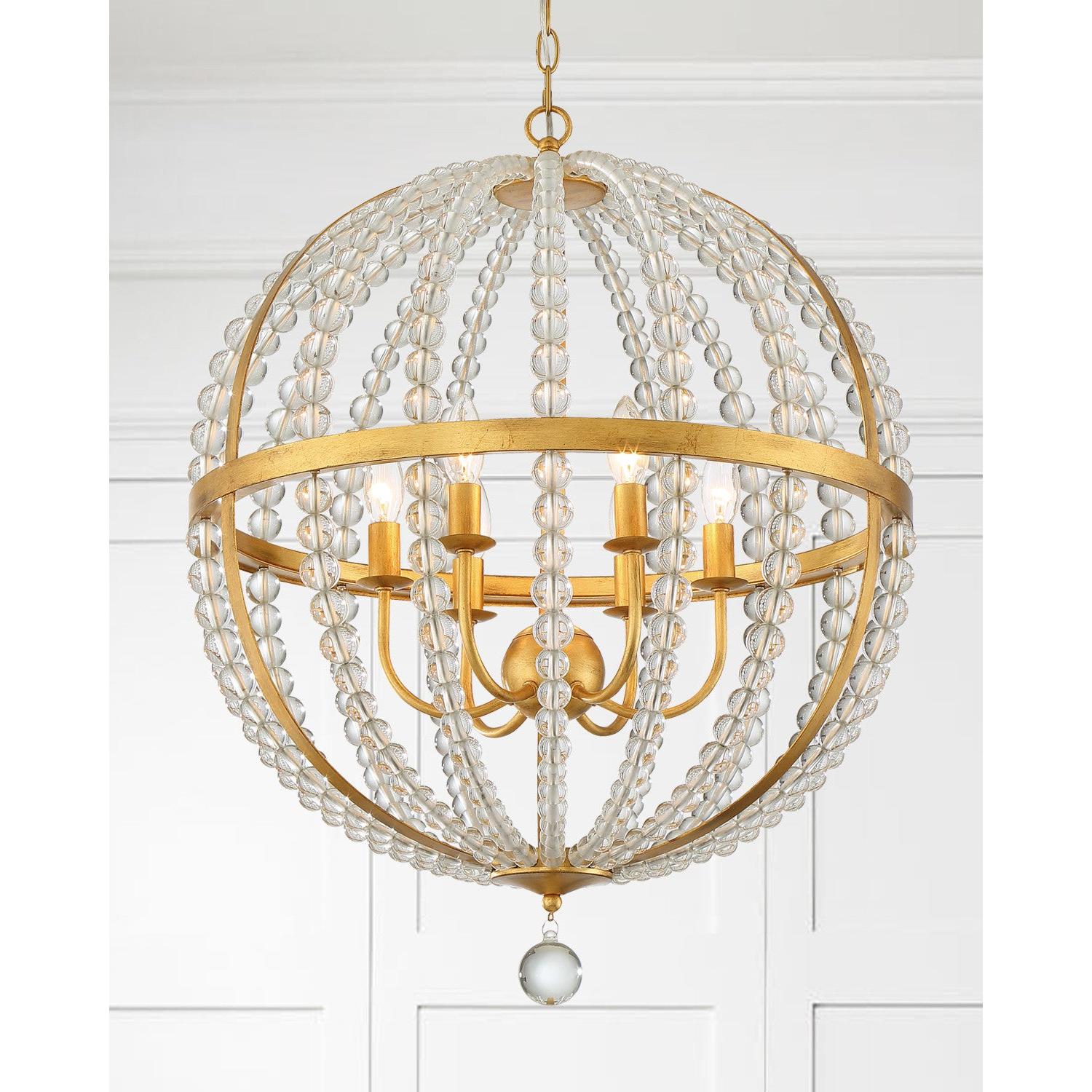 Crystorama Roxy ROX-A9006-GA – 22 Inch – 6 Light – Chandelier – Antique Gold – Dry Rated