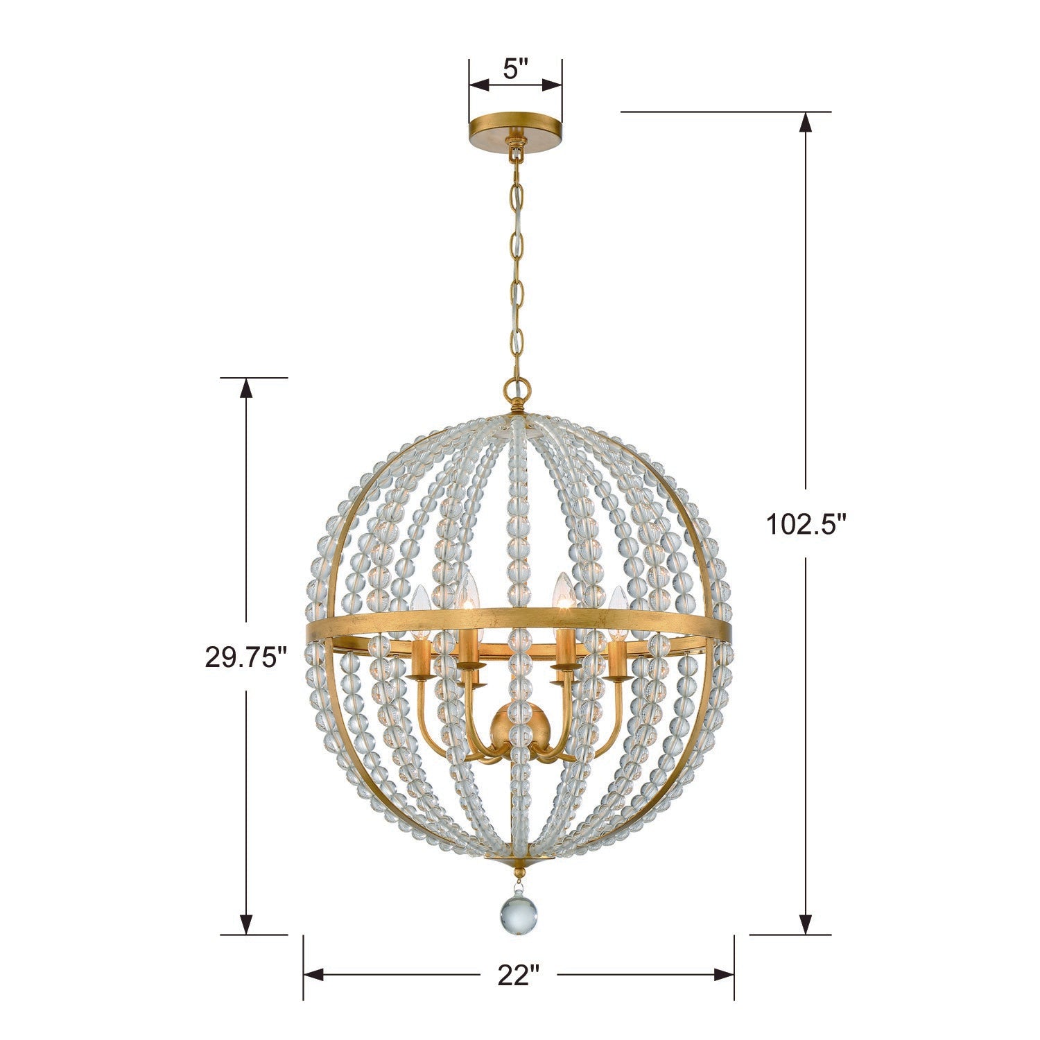 Crystorama Roxy ROX-A9006-GA – 22 Inch – 6 Light – Chandelier – Antique Gold – Dry Rated