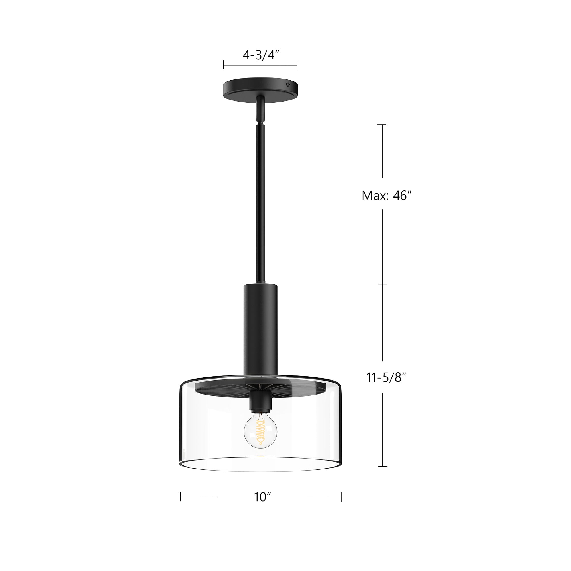 Royale 10-in Clear Glass/Matte Black 1 Light Pendant