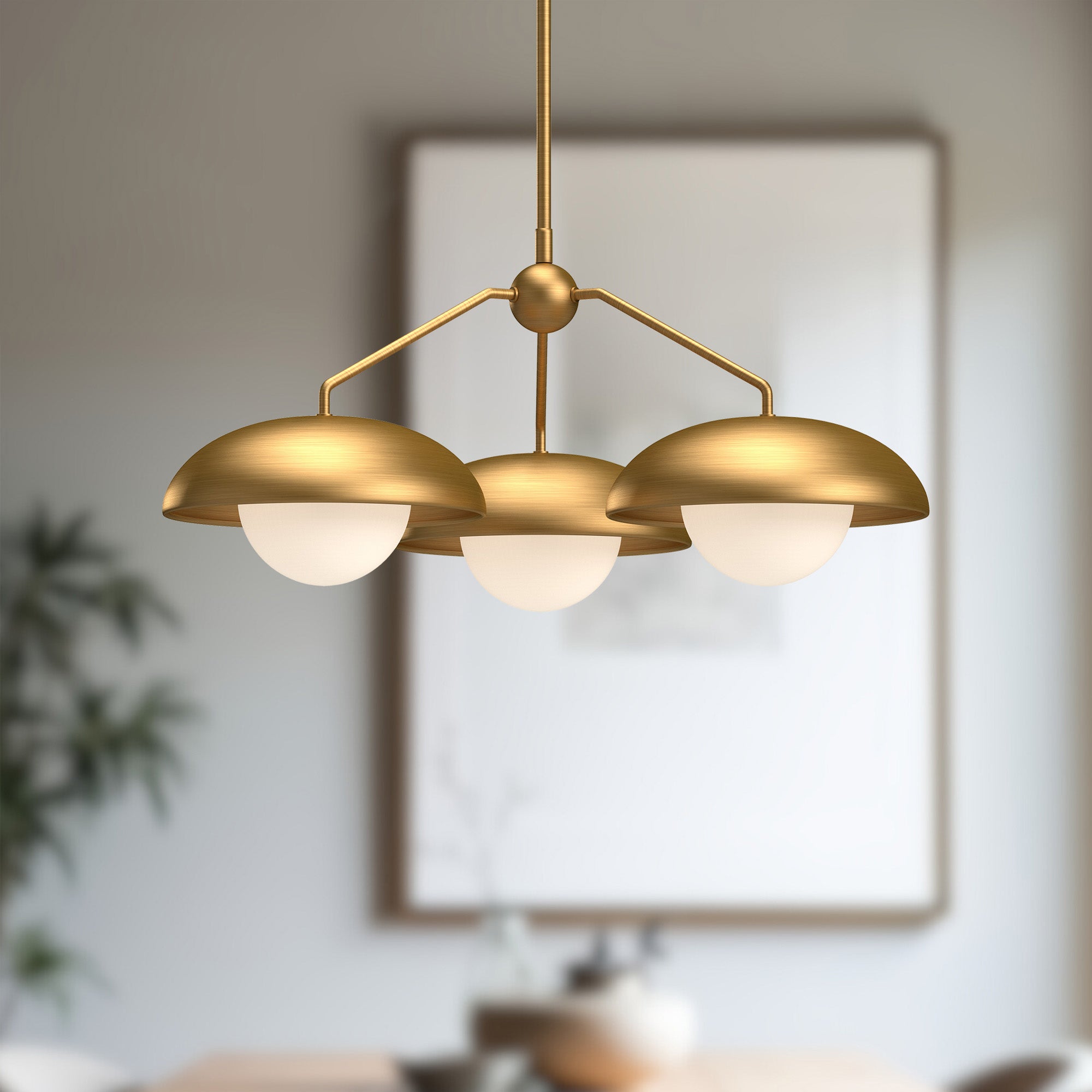 Rubio 28-in Aged Gold/Opal Matte Glass 3 Lights Chandeliers
