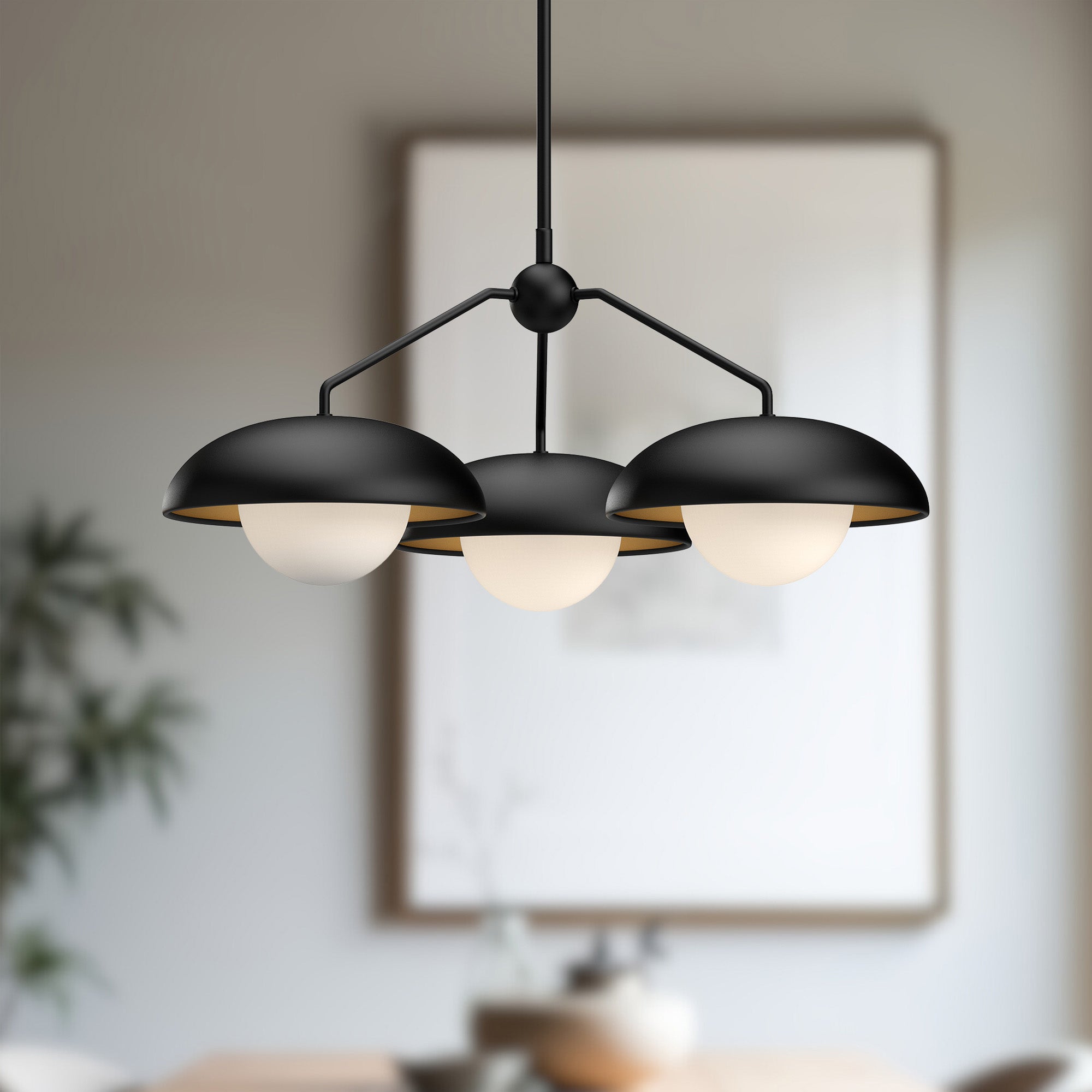 Rubio 28-in Matte Black/Opal Matte Glass 3 Lights Chandeliers