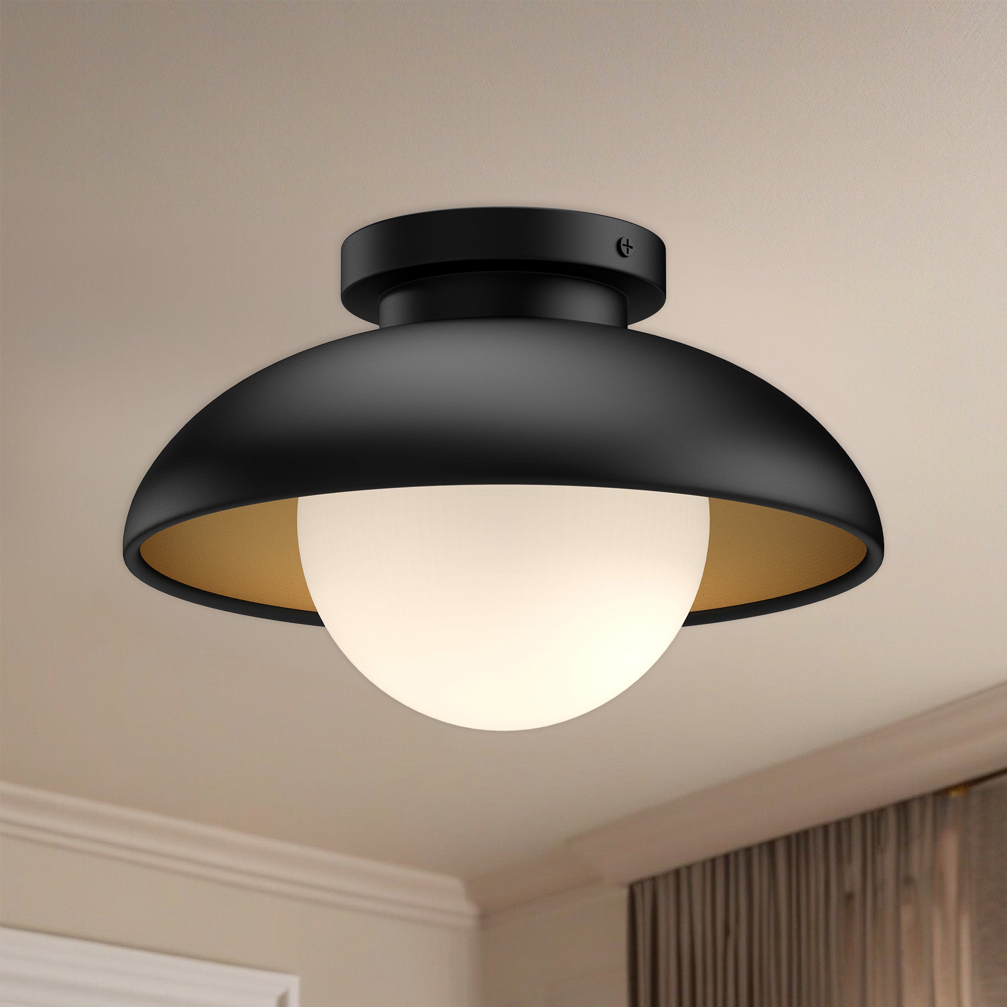 Rubio 11-in Matte Black/Opal Matte Glass 1 Light Flush Mount