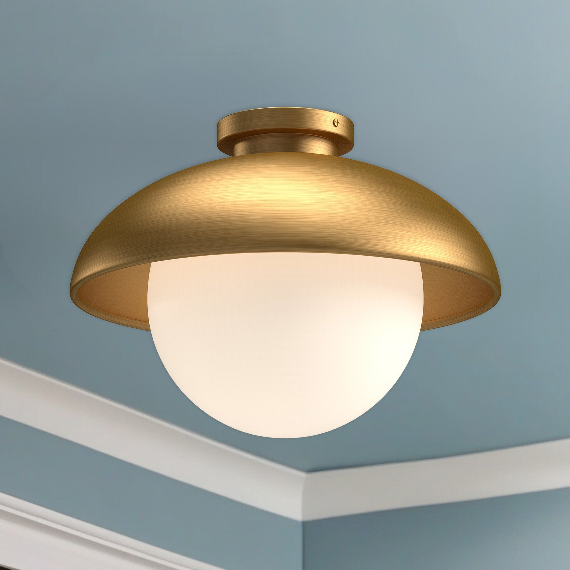 Rubio 16-in Aged Gold/Opal Matte Glass 1 Light Flush Mount