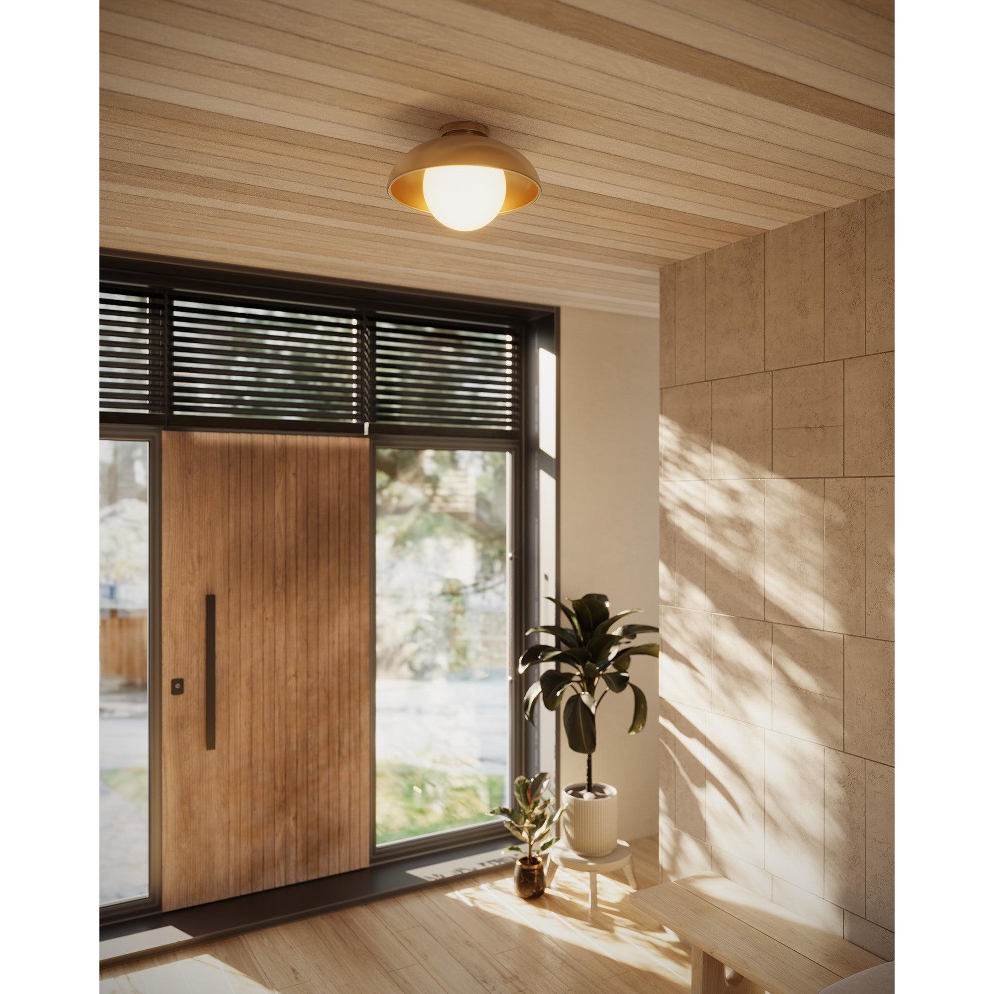 Rubio 16-in Aged Gold/Opal Matte Glass 1 Light Flush Mount