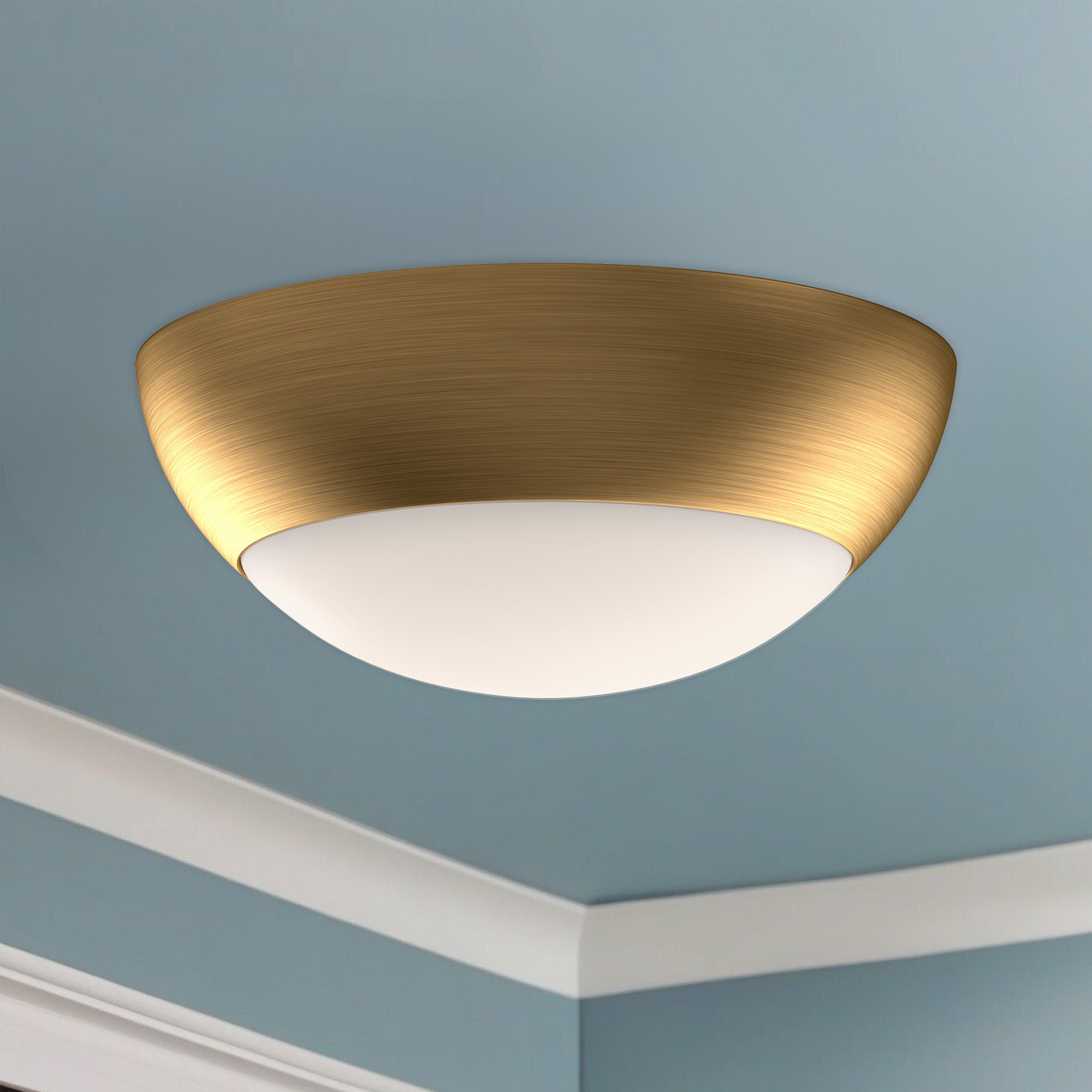 Rubio 11-in Aged Gold/Opal Matte Glass 2 Lights Flush Mount