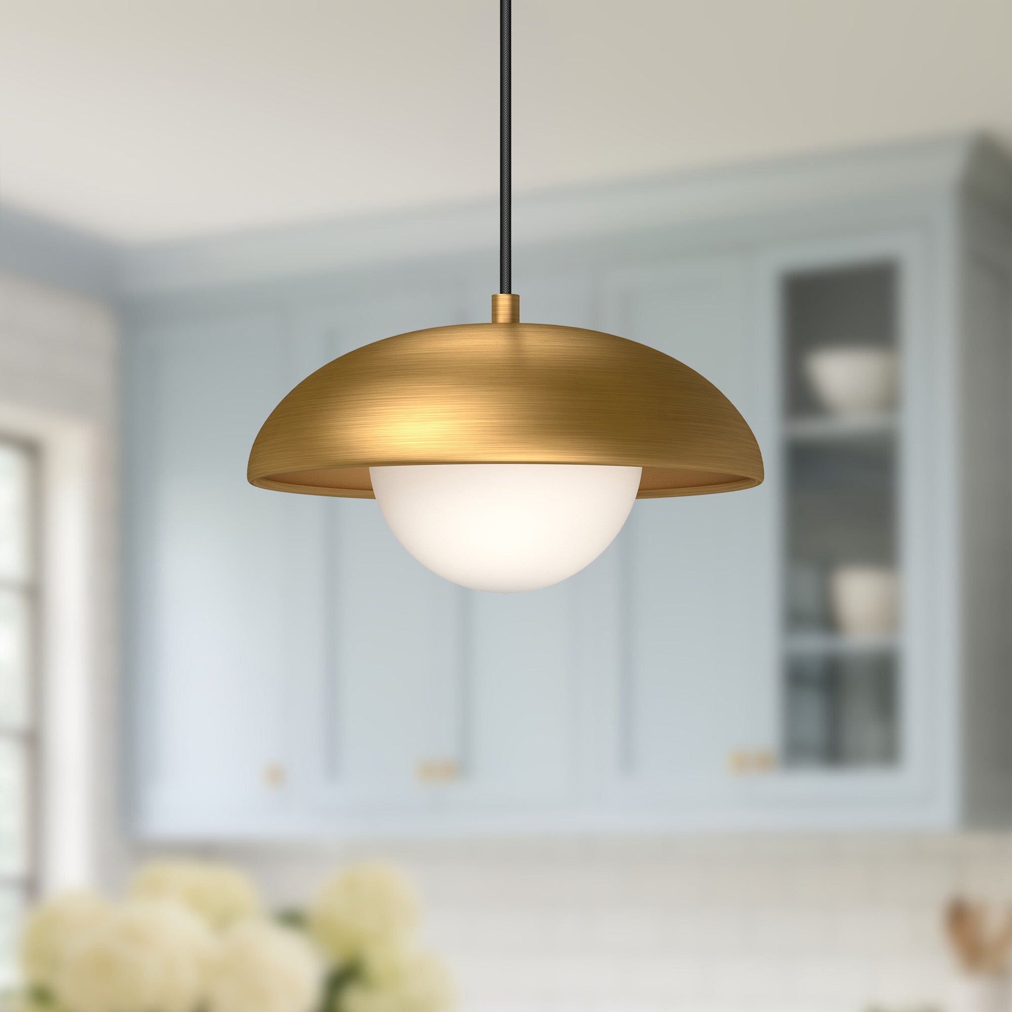 Rubio 11-in Aged Gold/Opal Matte Glass 1 Light Pendant