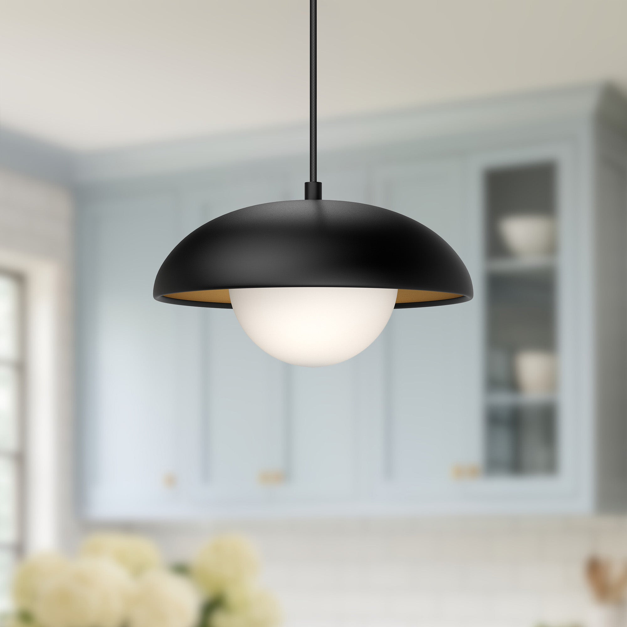Rubio 11-in Matte Black/Opal Matte Glass 1 Light Pendant