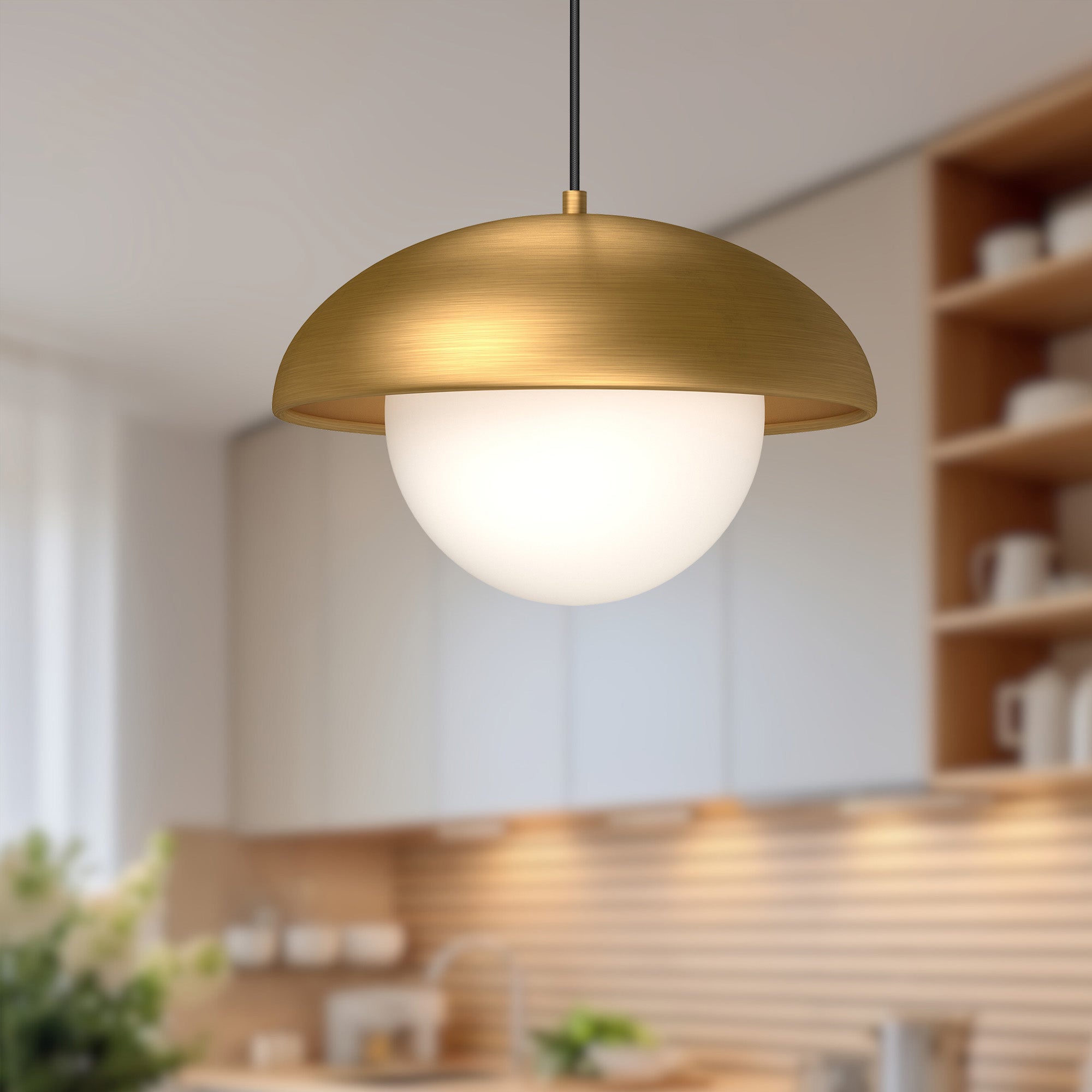 Rubio 16-in Aged Gold/Opal Matte Glass 1 Light Pendant