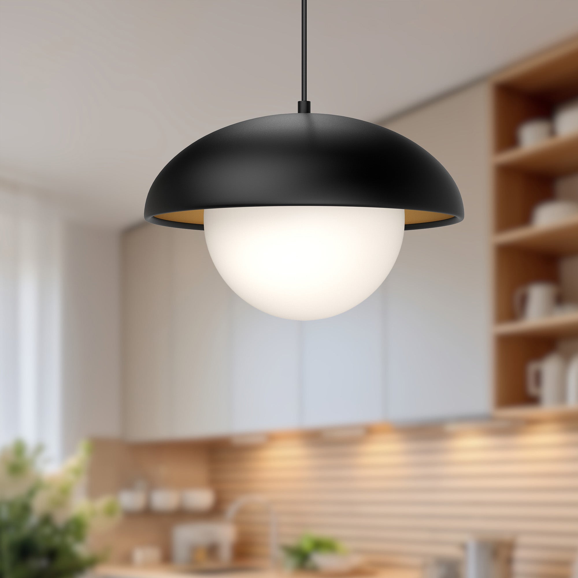 Rubio 16-in Matte Black/Opal Matte Glass 1 Light Pendant