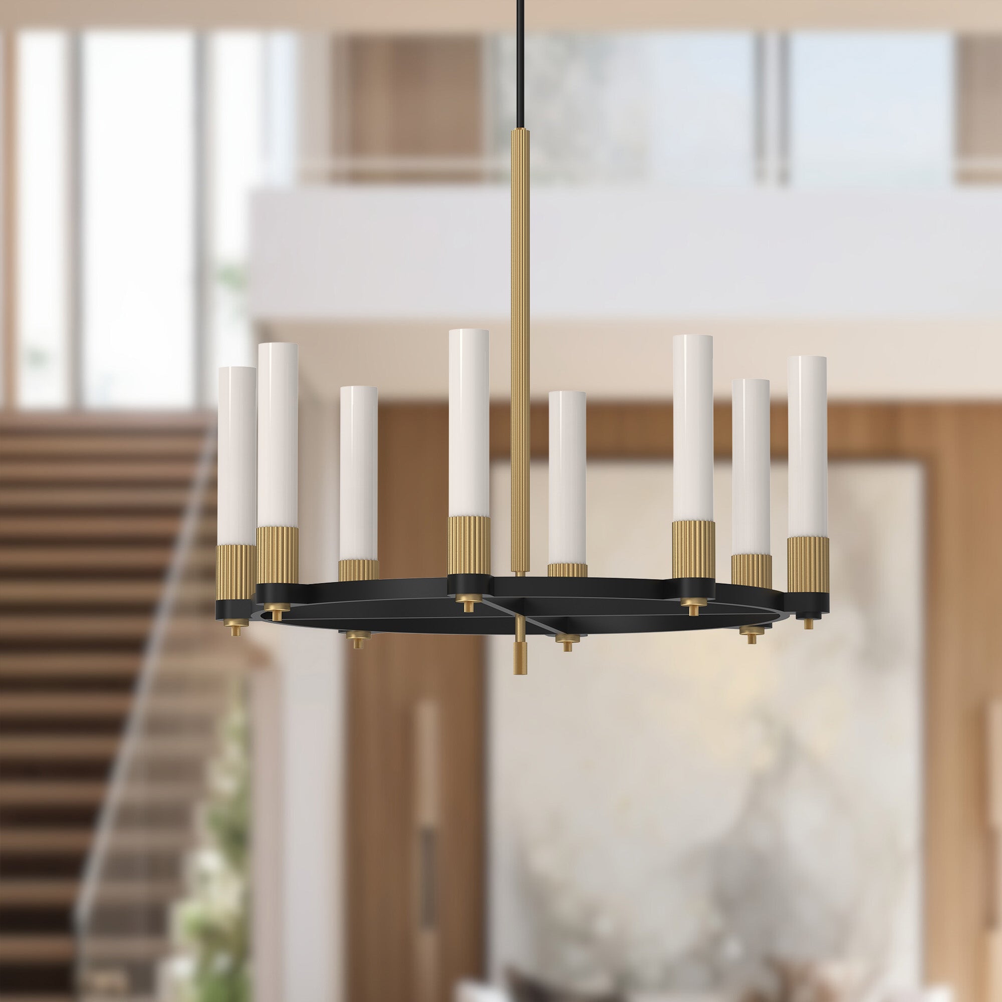 Rue 38-in Matte Black/Brushed Gold 8 Lights Chandeliers