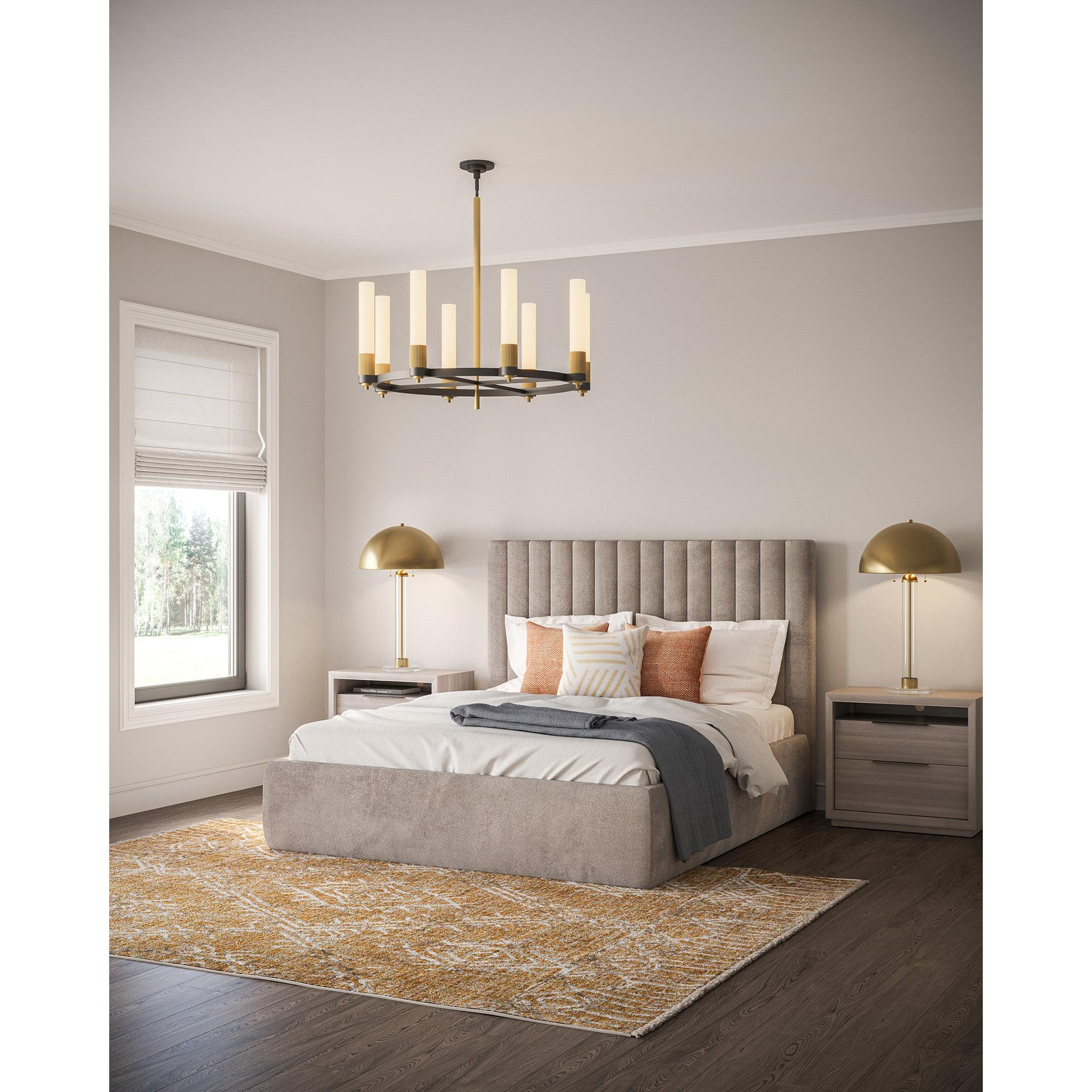 Rue 38-in Matte Black/Brushed Gold 8 Lights Chandeliers