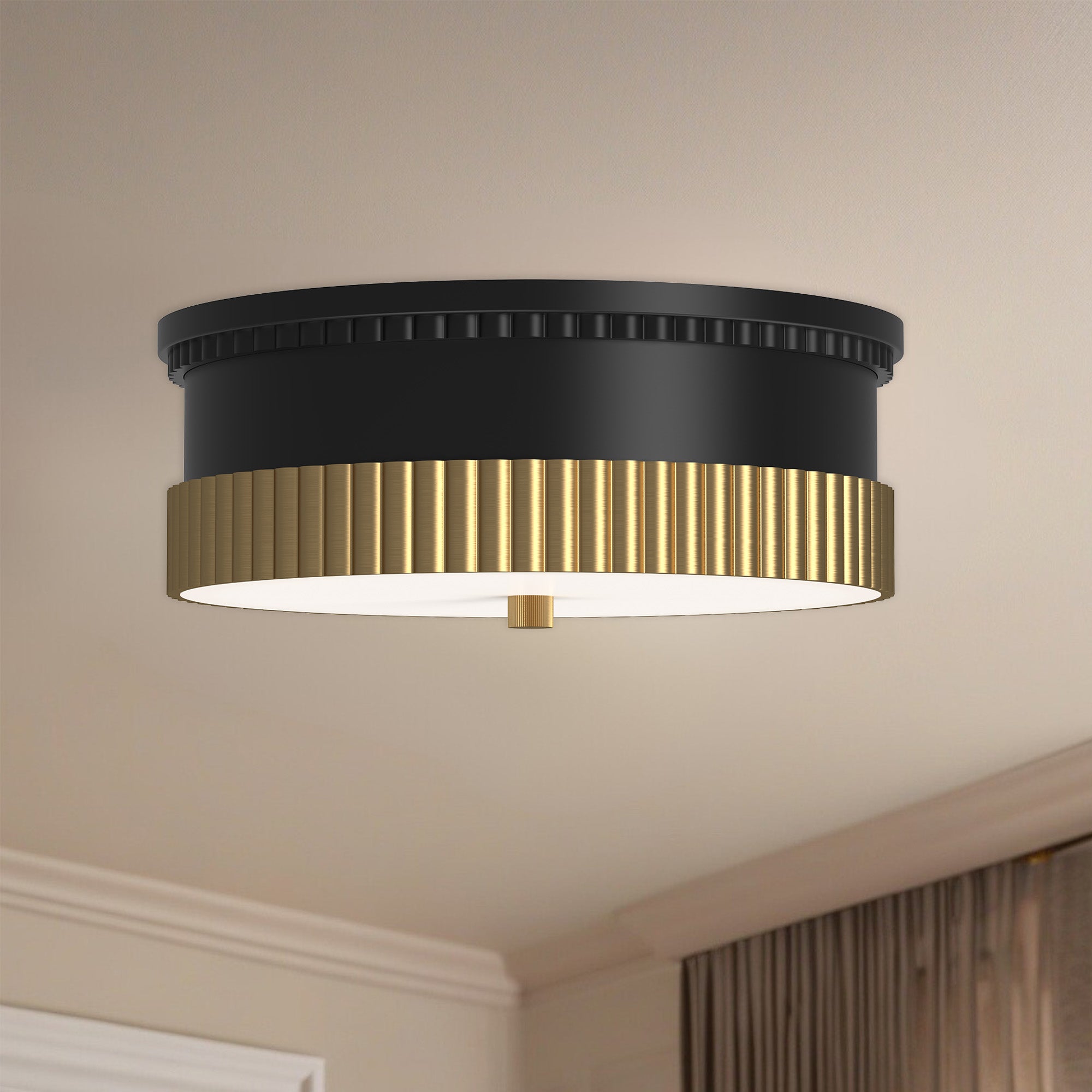 Rue 14-in Matte Black/Brushed Gold 3 Lights Flush Mount