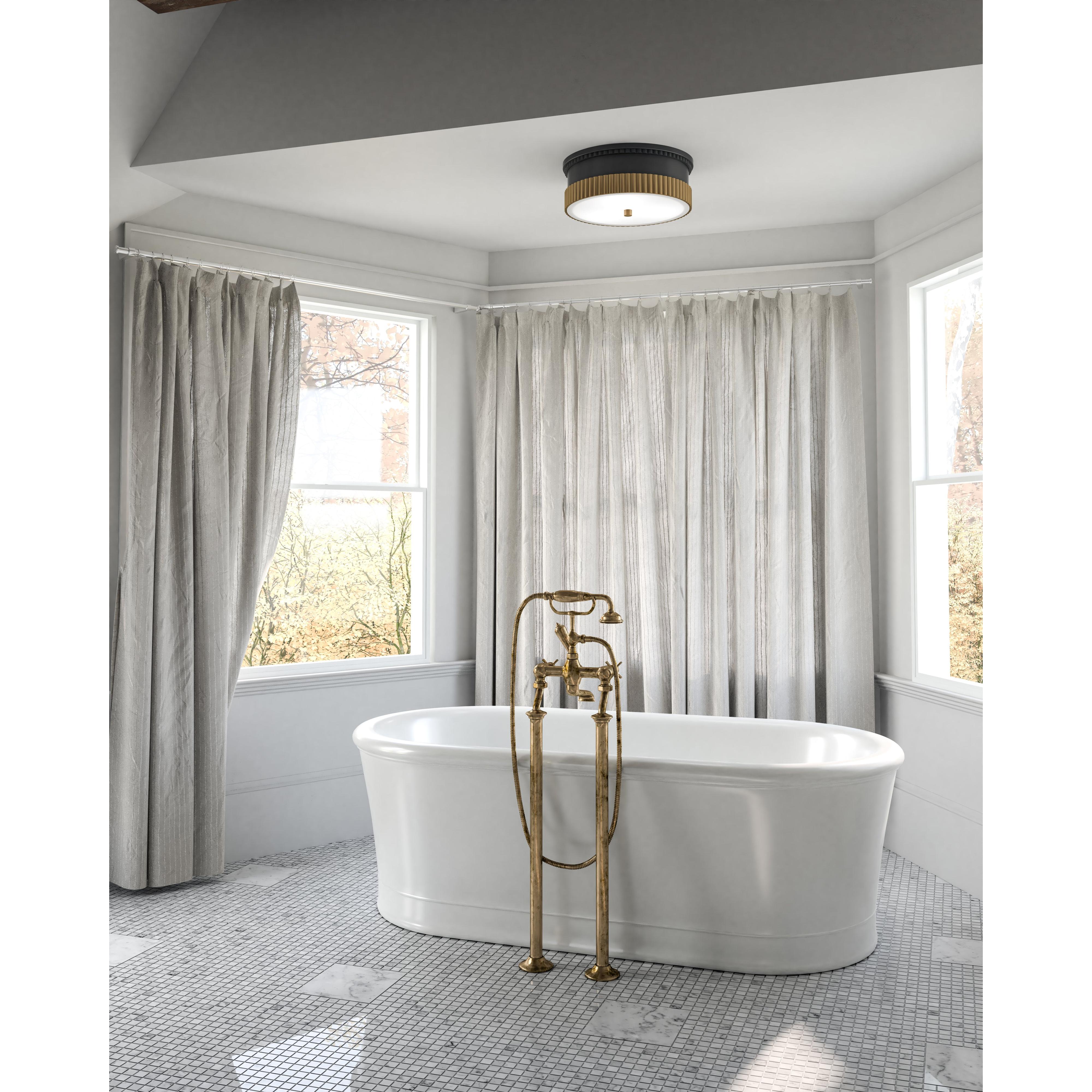 Rue 14-in Matte Black/Brushed Gold 3 Lights Flush Mount