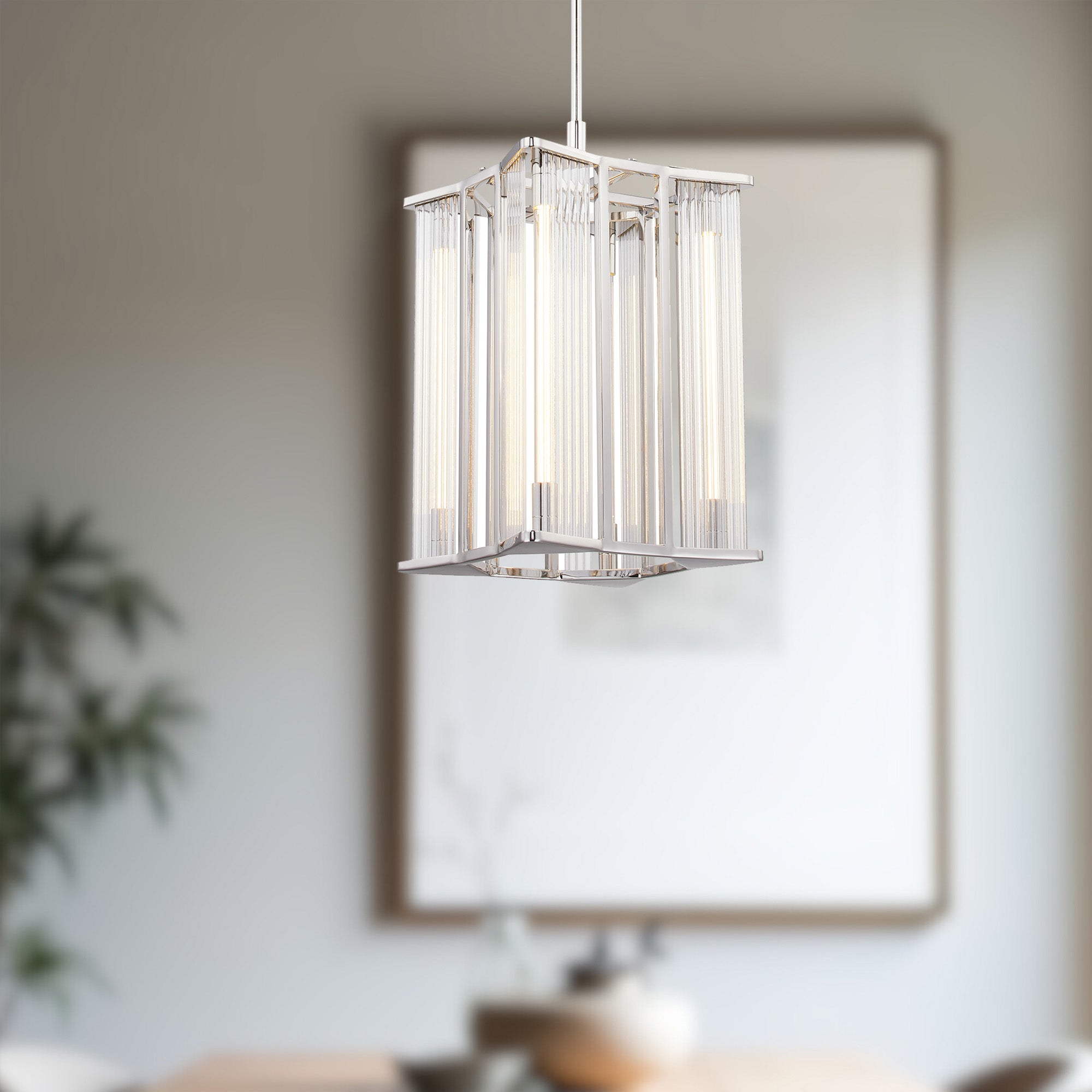 Sabre 11-in Polished Nickel/Ribbed Glass LED Pendant