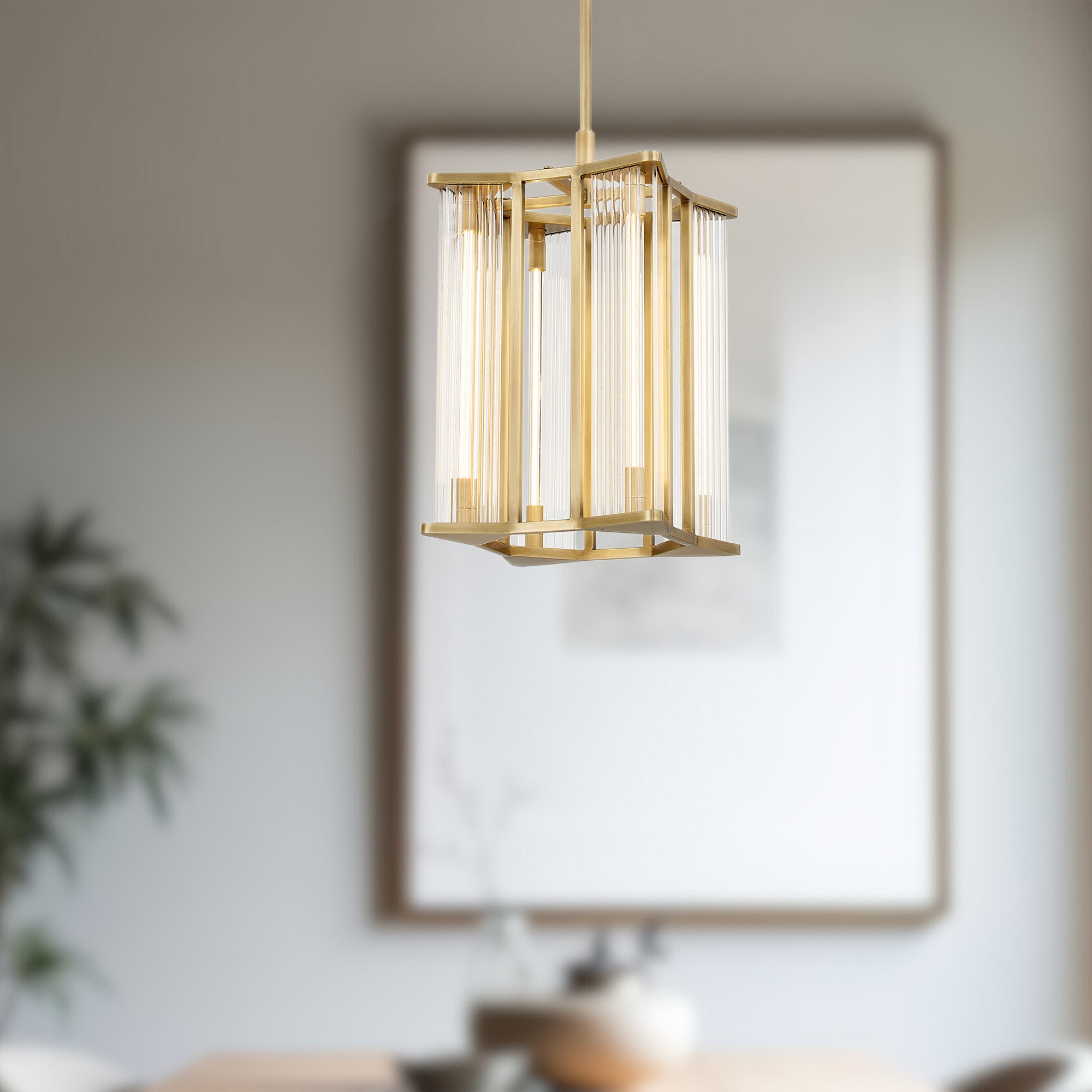 Sabre 11-in Ribbed Glass/Vintage Brass LED Pendant