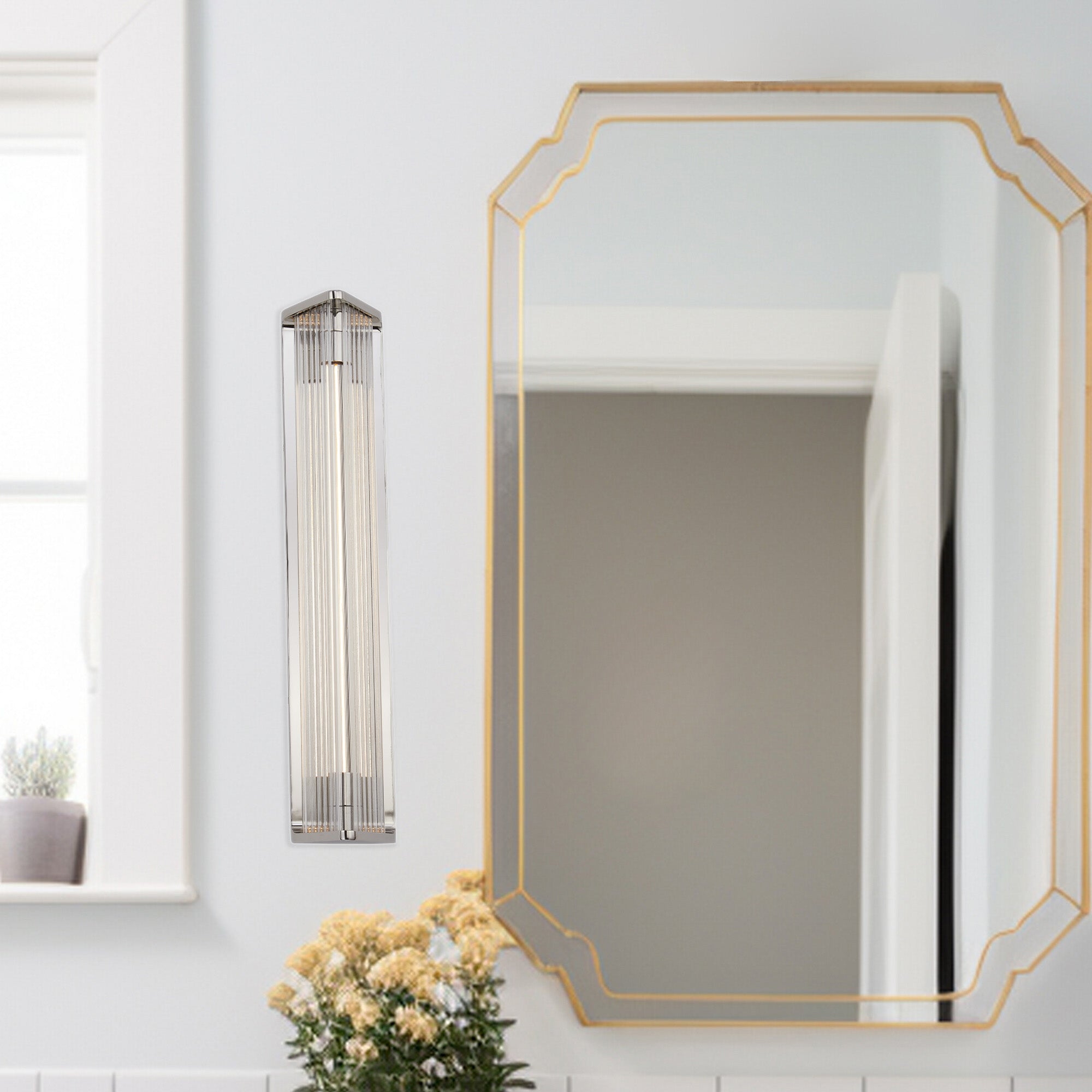 Sabre 23-in Polished Nickel/Ribbed Glass LED Wall/Vanity