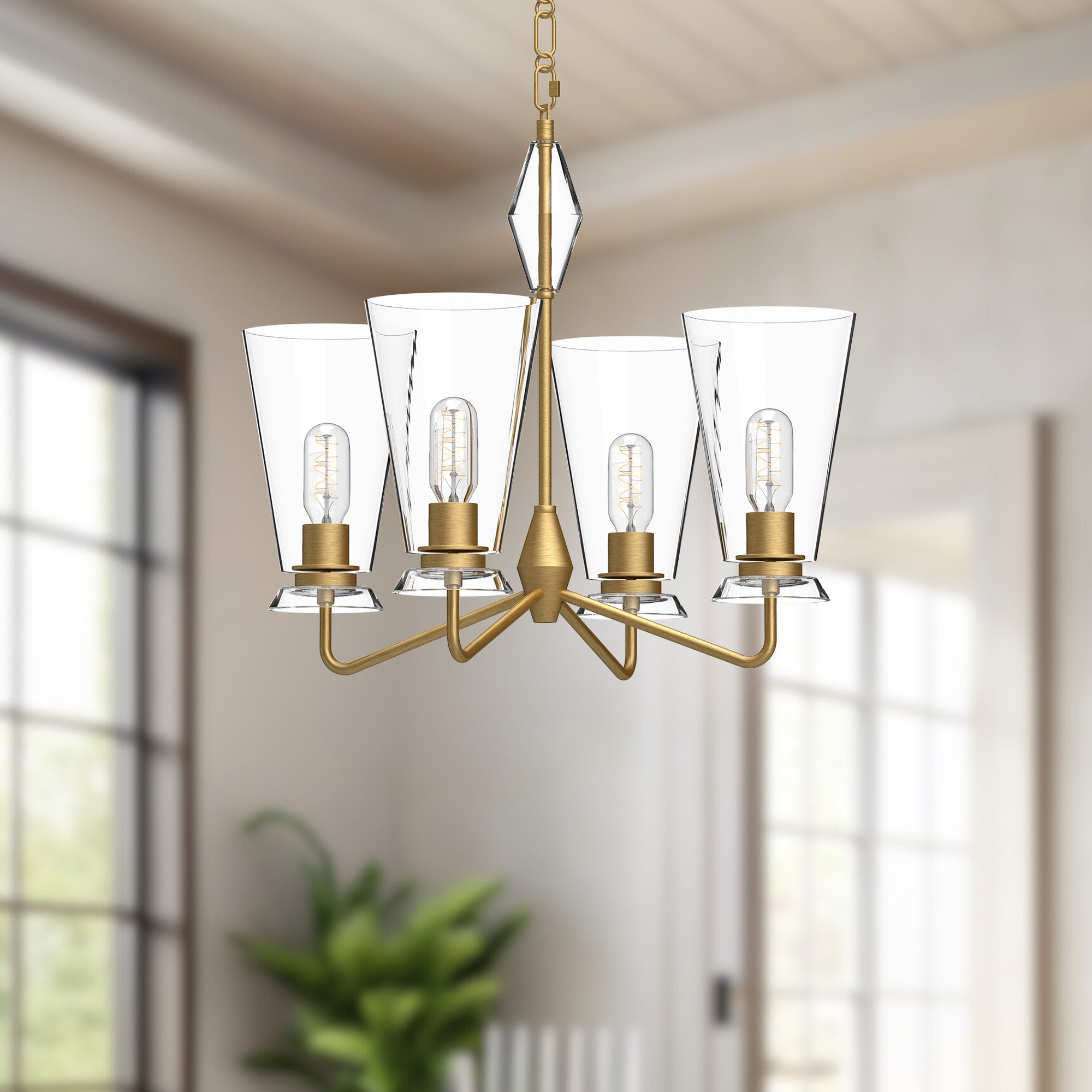 Salem 23-in Brushed Gold/Clear Glass 4 Lights Chandeliers