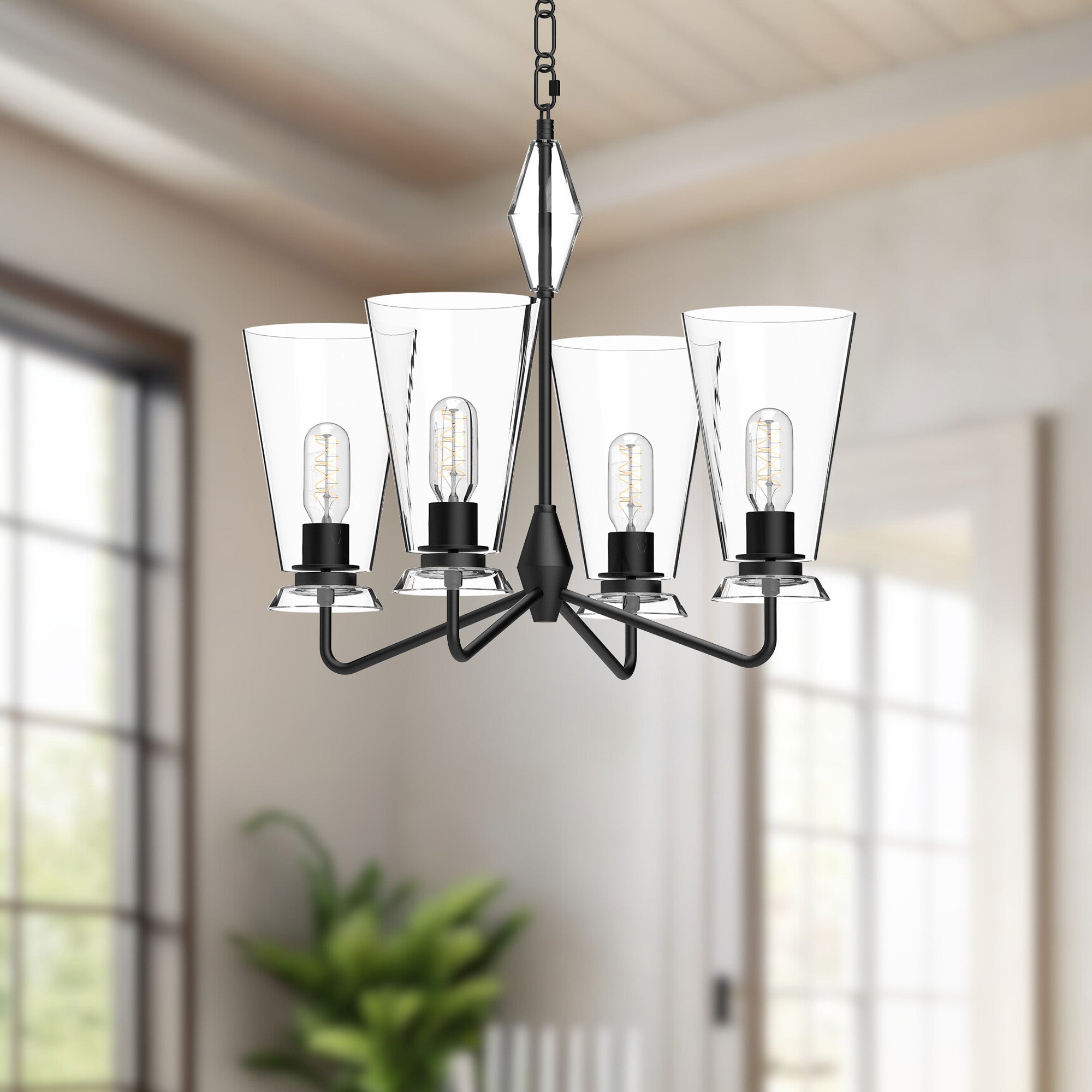 Salem 23-in Clear Glass/Matte Black 4 Lights Chandeliers