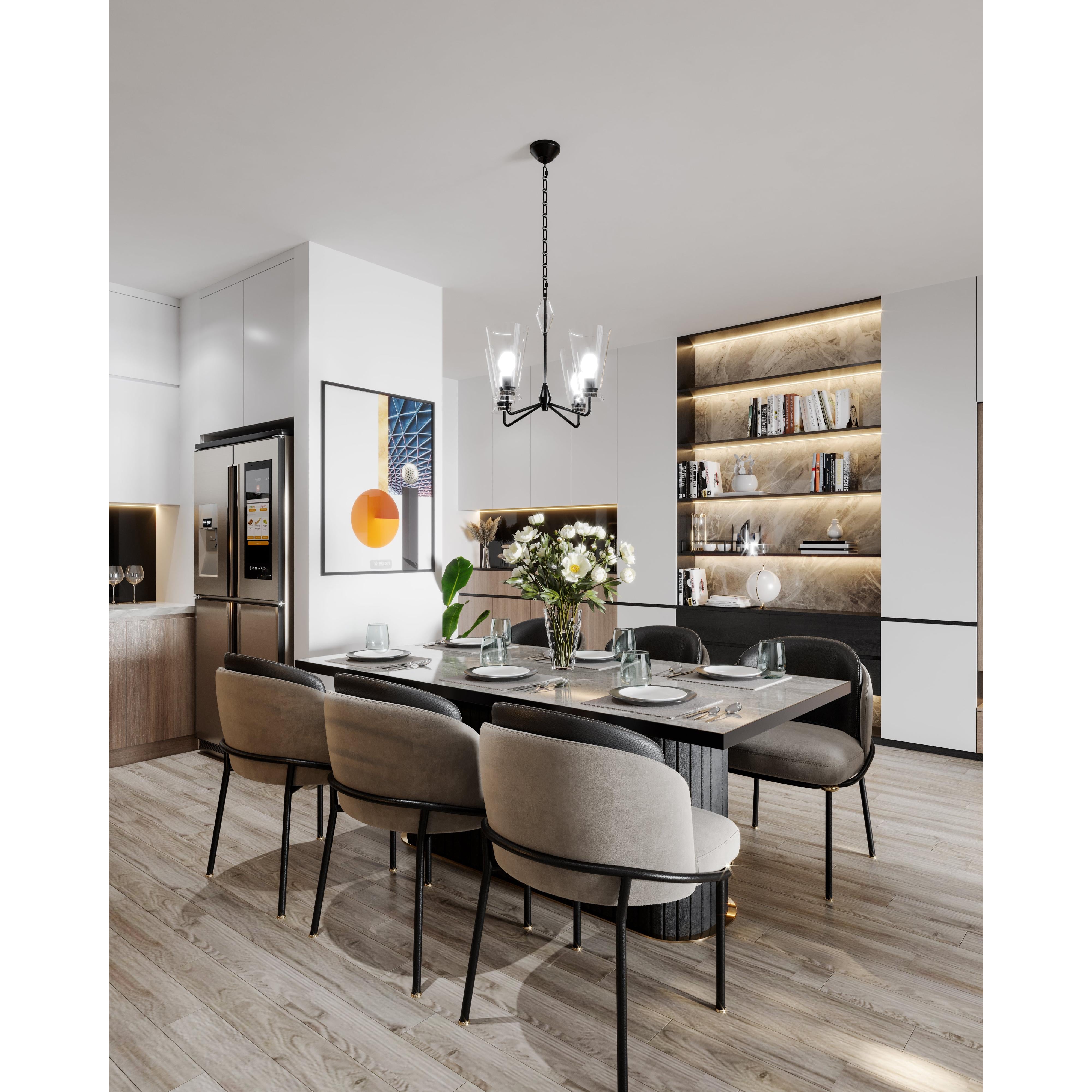 Salem 23-in Clear Glass/Matte Black 4 Lights Chandeliers