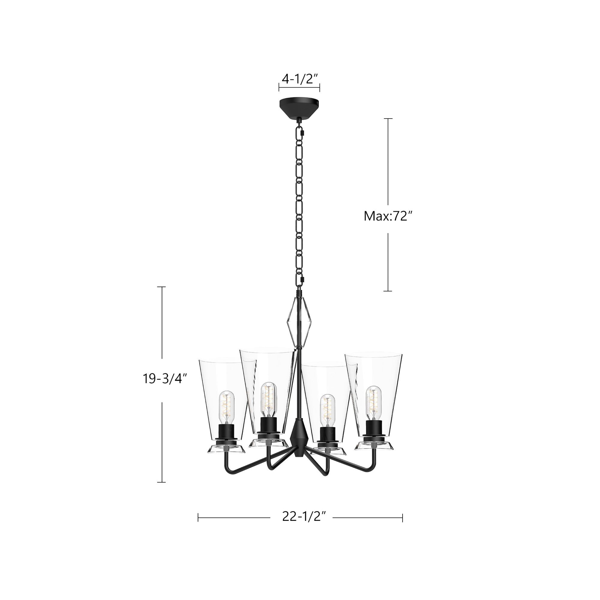 Salem 23-in Clear Glass/Matte Black 4 Lights Chandeliers