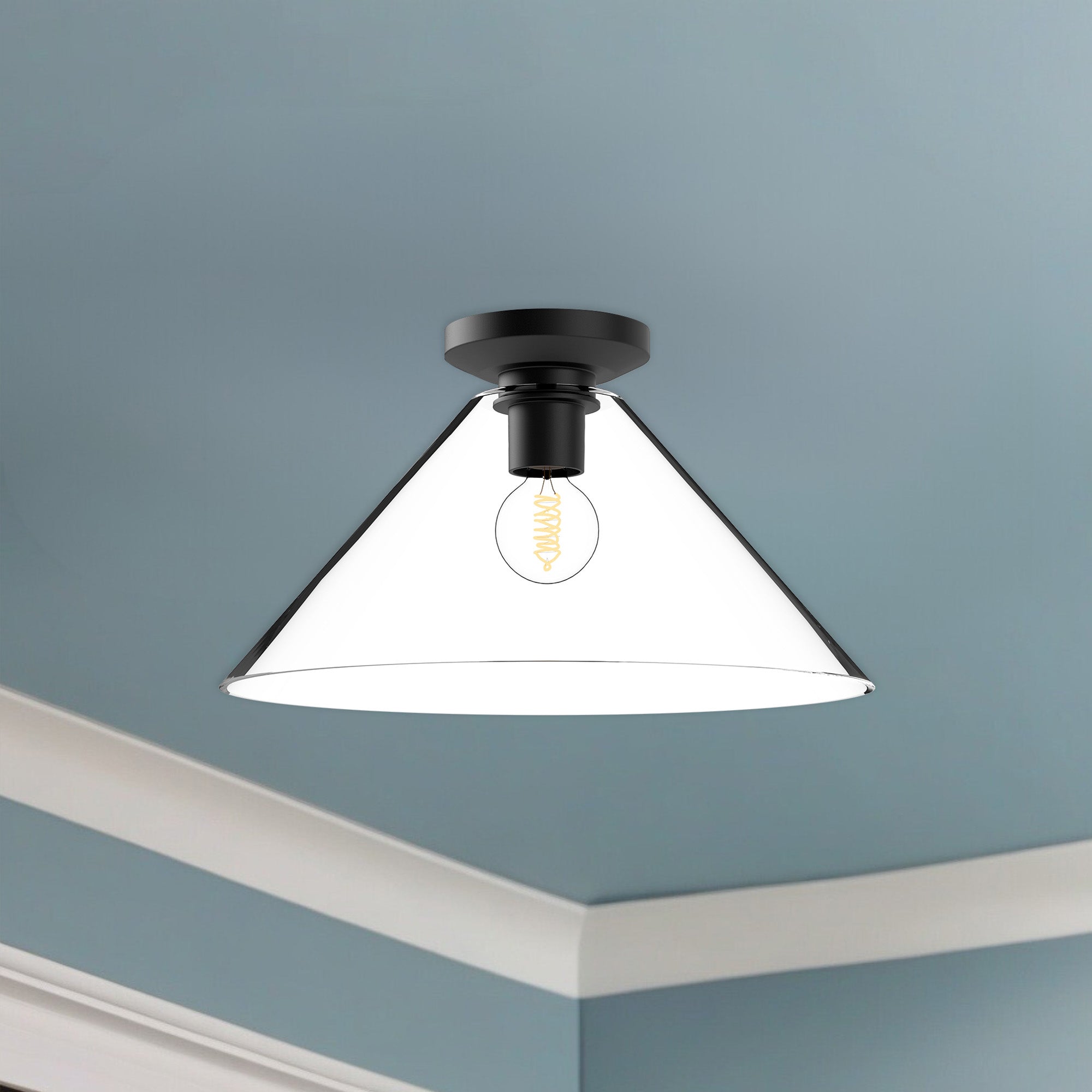 Salem 14-in Clear Glass/Matte Black 1 Light Flush Mount