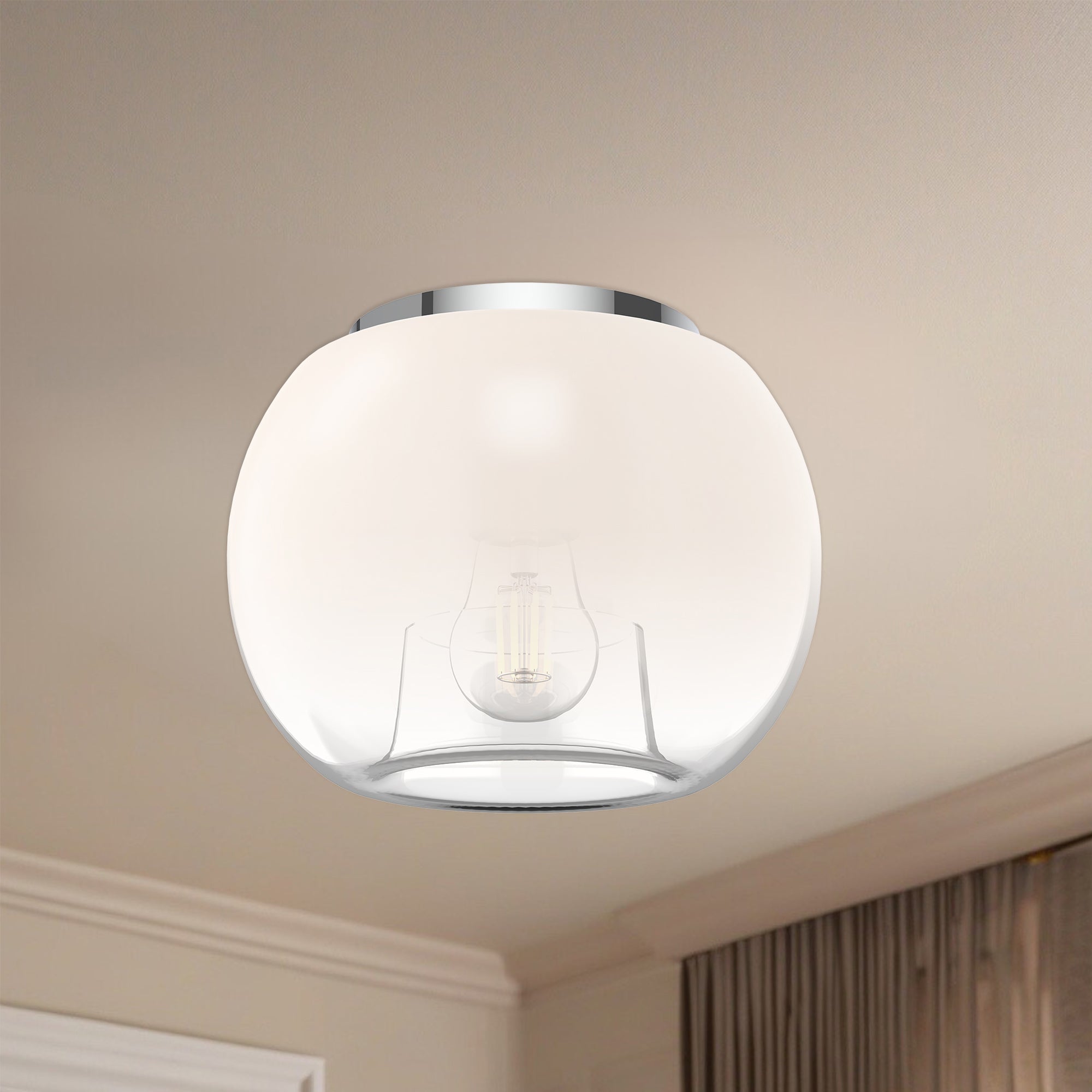 Samar 8-in Chrome/Opal Glass 1 Light Flush Mount