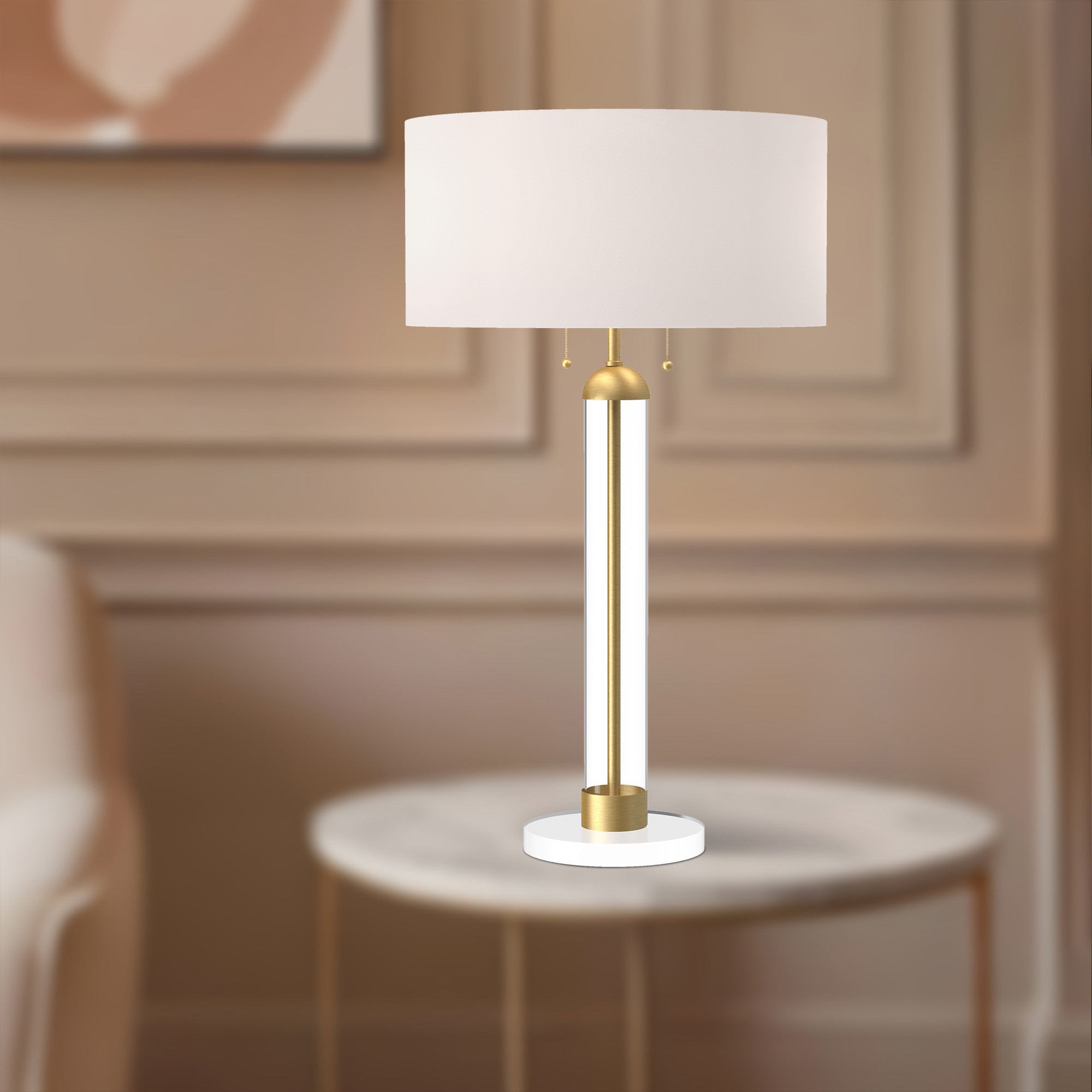 Sasha 18-in Brushed Gold/White Linen 2 Lights Table Lamp