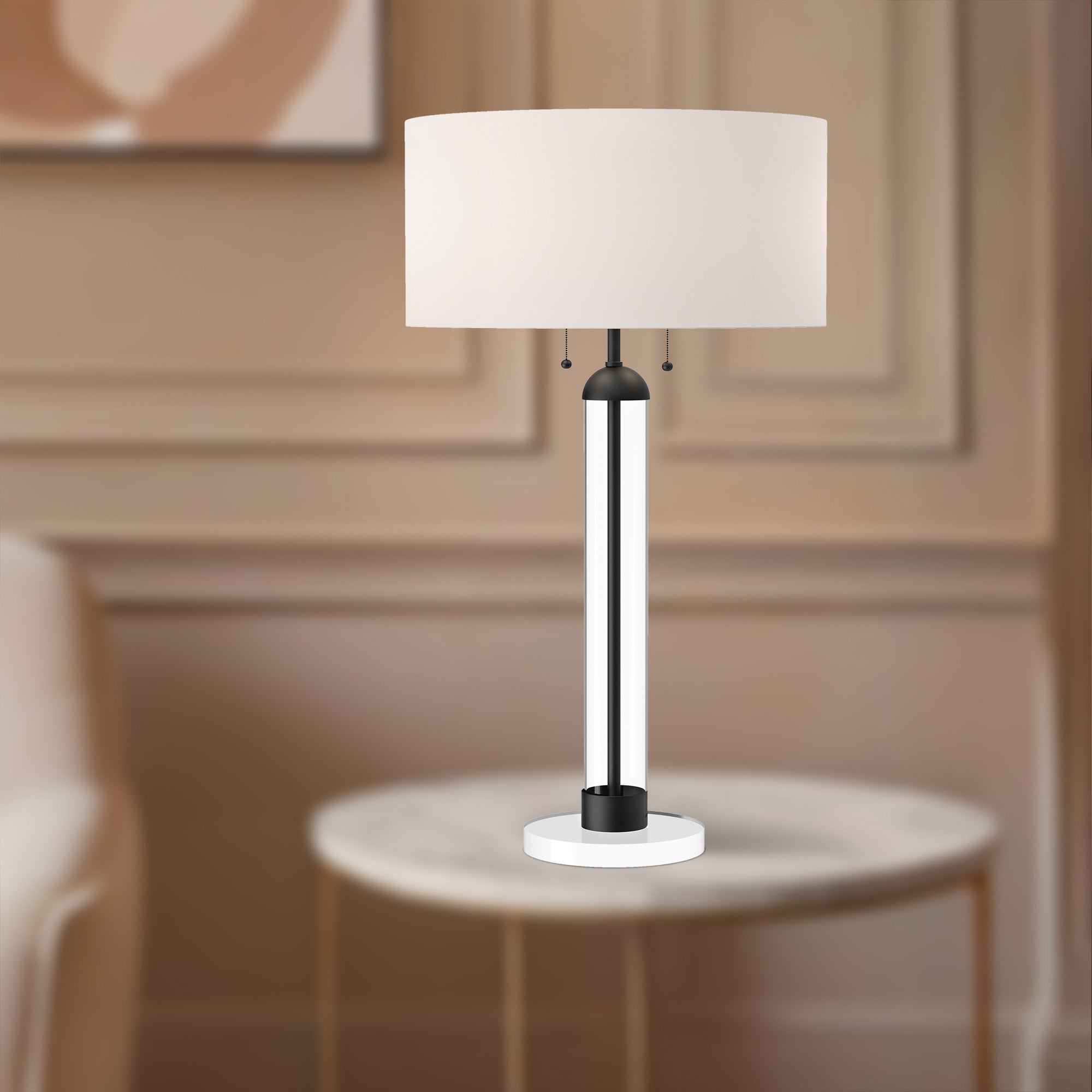 Sasha 18-in Matte Black/White Linen 2 Lights Table Lamp