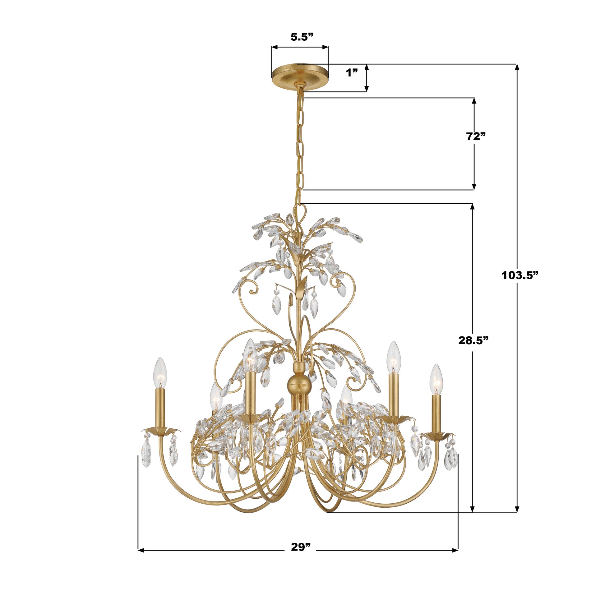 Crystorama Sadie SDE-4926-GA – 29 Inch – 6 Light – Chandelier – Antique Gold – Damp Rated
