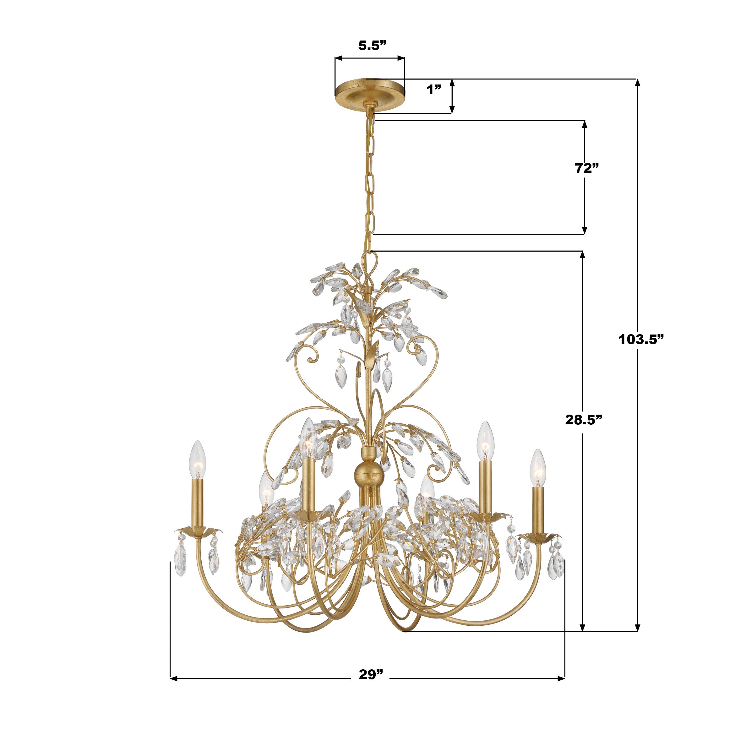 Crystorama Sadie SDE-4926-GA – 29 Inch – 6 Light – Chandelier – Antique Gold – Damp Rated