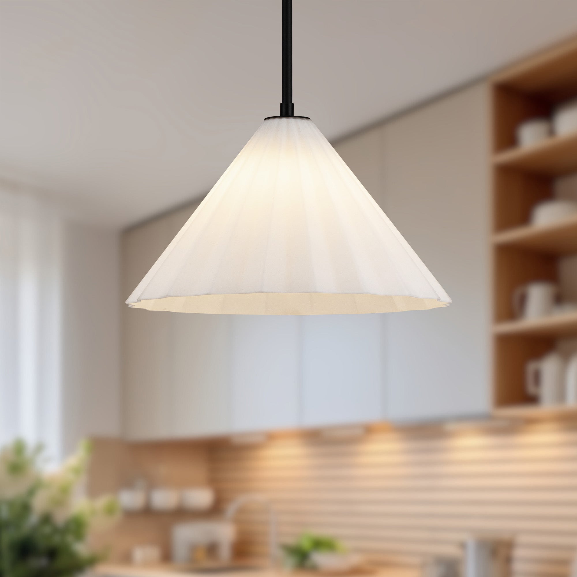 Serena 14-in Matte Black/Opal Glass 1 Light Pendant