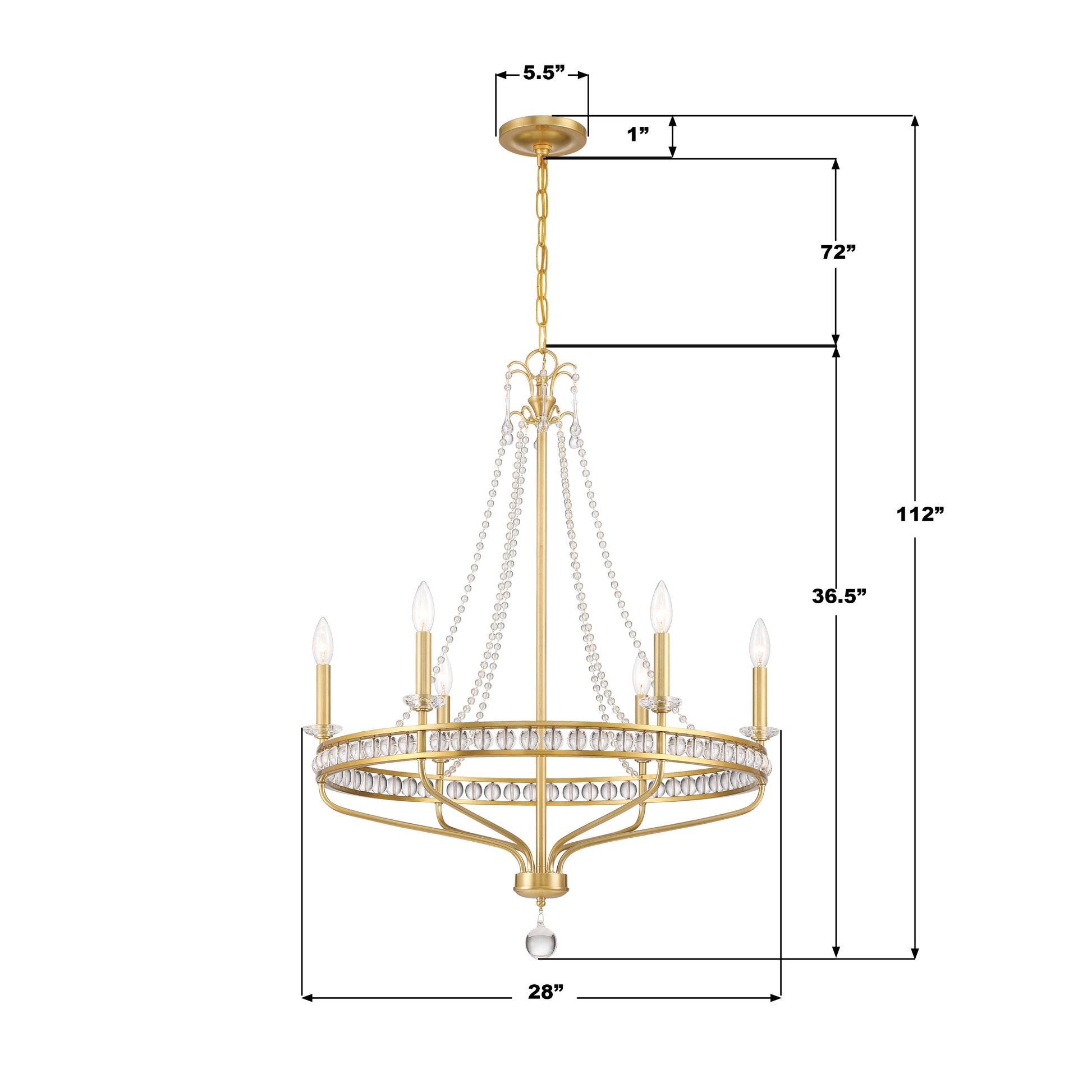Crystorama Seville SEV-1806-AG – 28 Inch – 6 Light – Chandelier – Aged Brass – Damp Rated