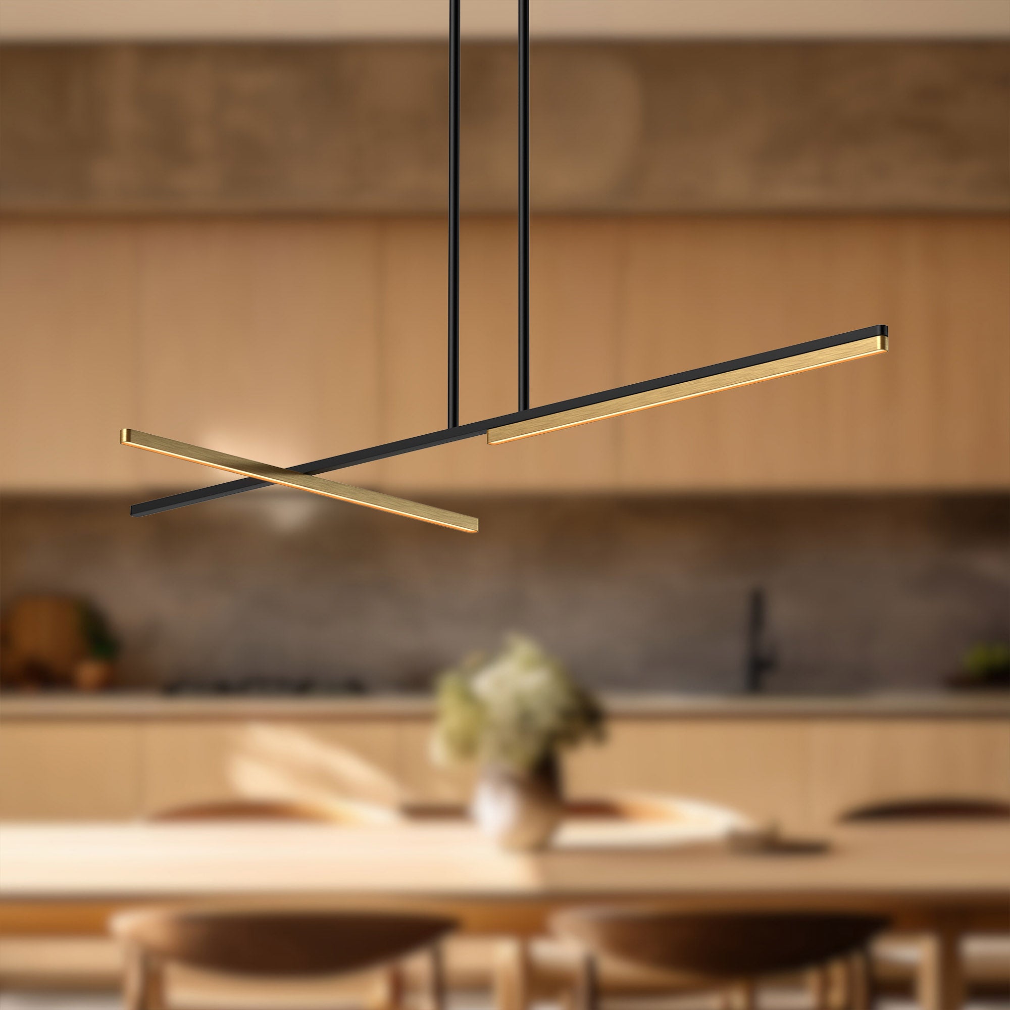Shift 48-in Black/Brushed Gold LED Linear Pendant