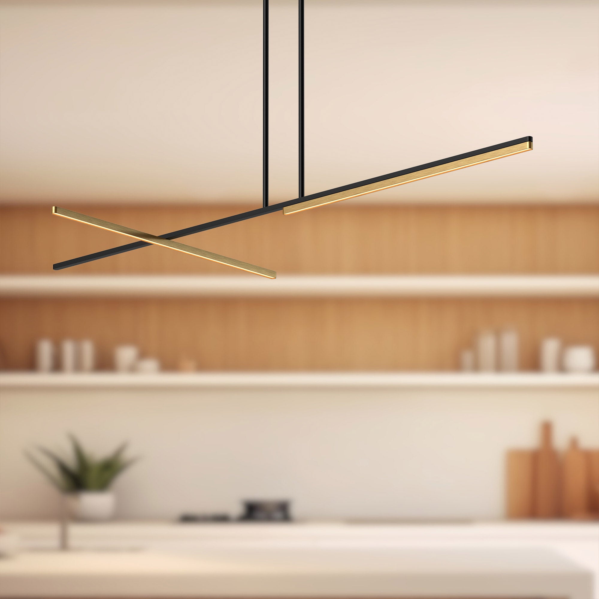 Shift 60-in Black/Brushed Gold LED Linear Pendant