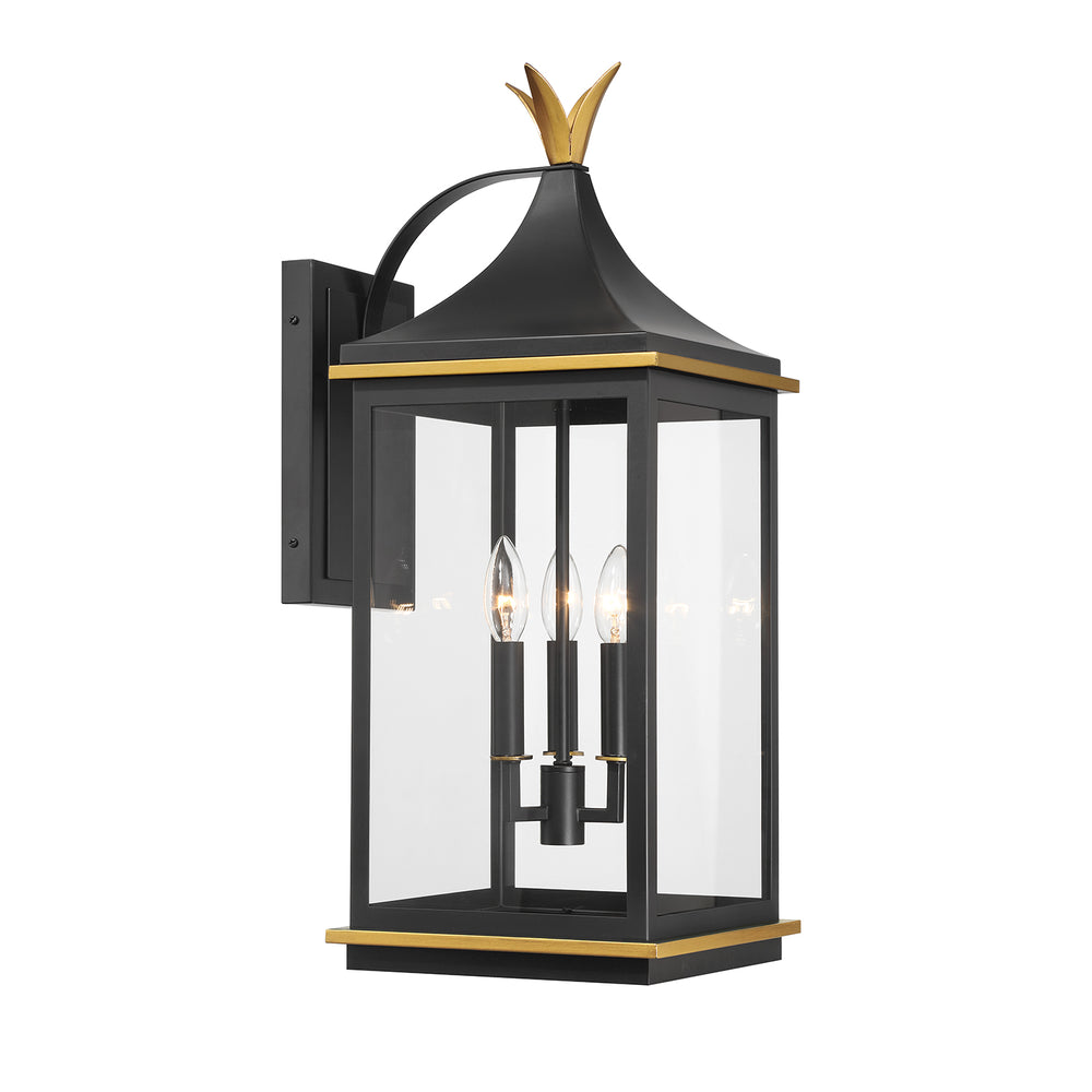 Crystorama SIM-803-MK-TG Simpson 3 Light Outdoor Sconce, UL Wet Rated, Matte Black + Textured Gold