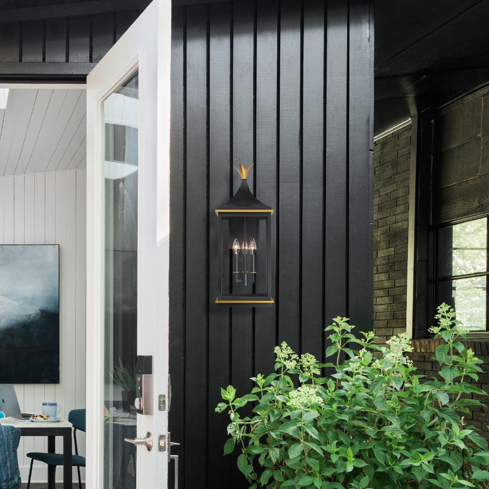 Crystorama Simpson SIM-803-MK-TG – 10 Inch – 3 Light – Outdoor – Matte Black + Textured Gold – Wet Rated