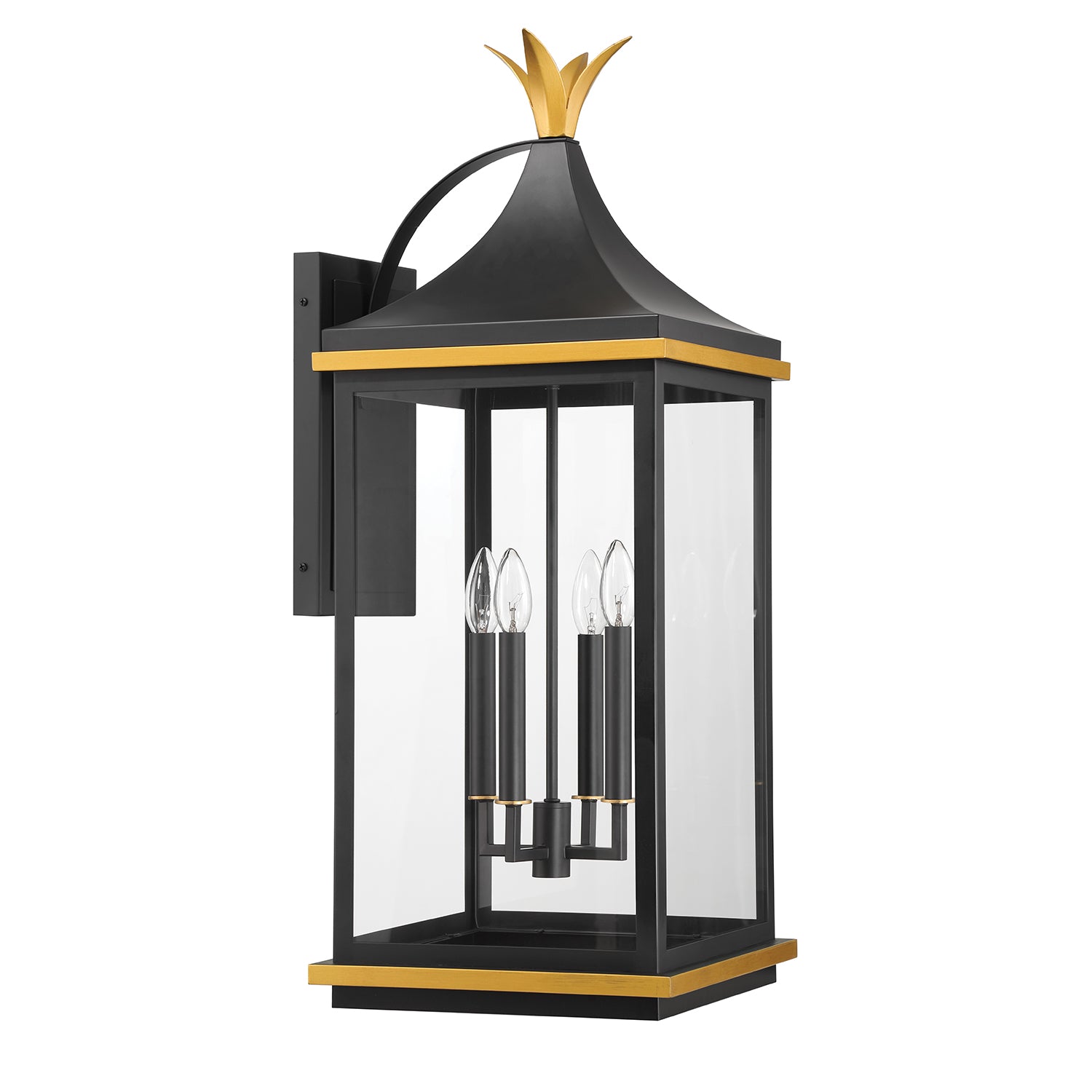 Crystorama Simpson SIM-804-MK-TG – 12.25 Inch – 4 Light – Outdoor – Matte Black + Textured Gold – Wet Rated