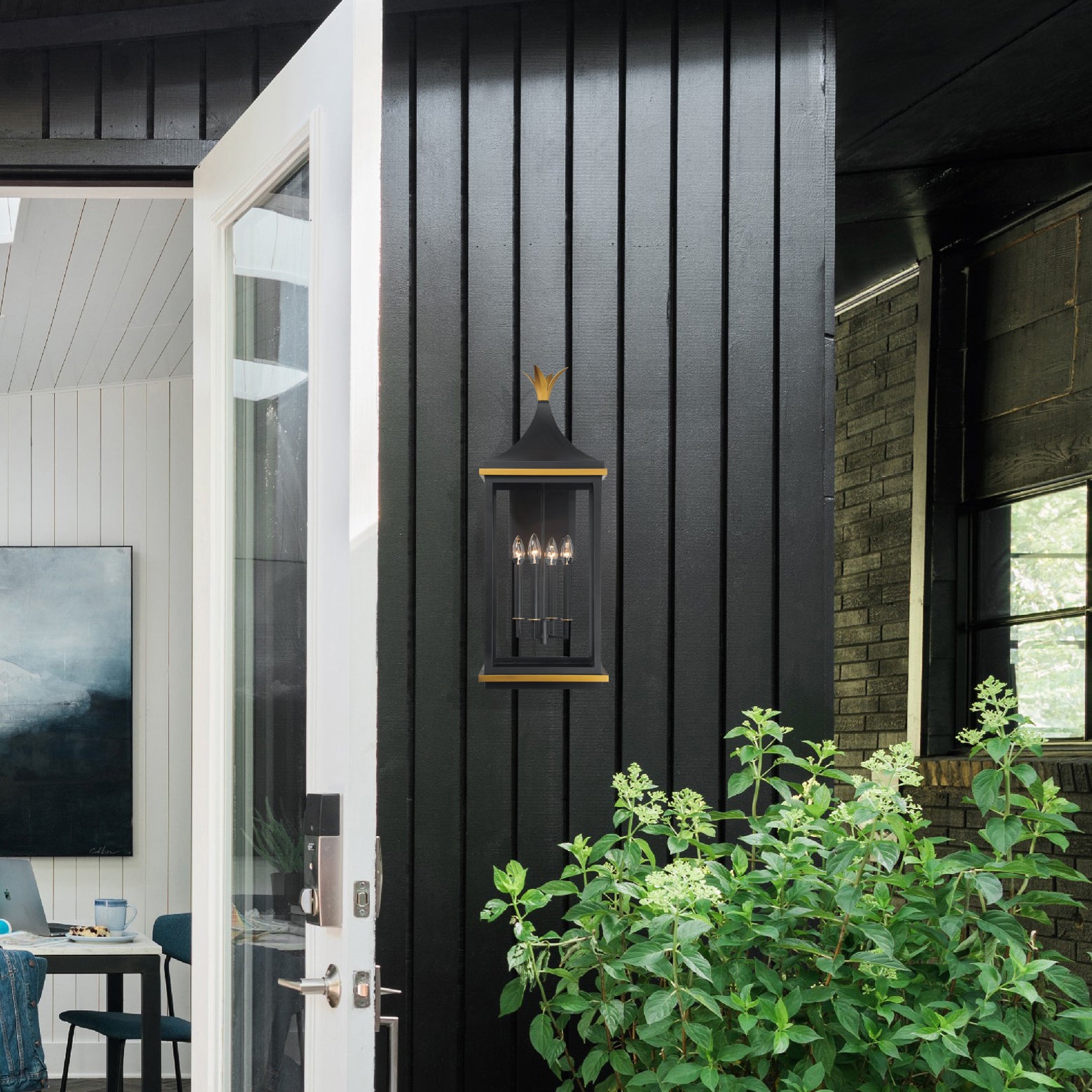 Crystorama Simpson SIM-804-MK-TG – 12.25 Inch – 4 Light – Outdoor – Matte Black + Textured Gold – Wet Rated