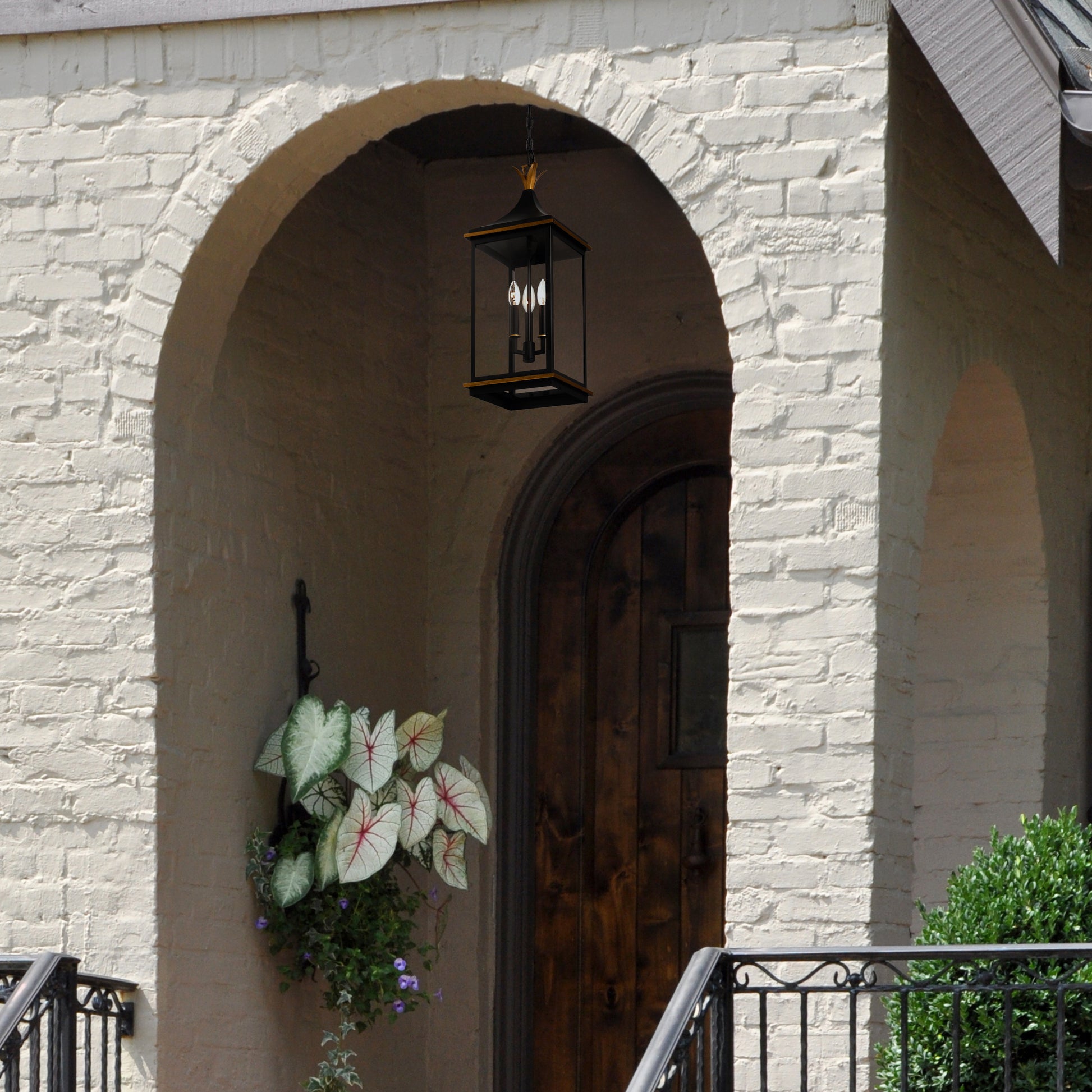 Crystorama Simpson SIM-805-MK-TG – 10 Inch – 3 Light – Outdoor – Matte Black + Textured Gold – Wet Rated