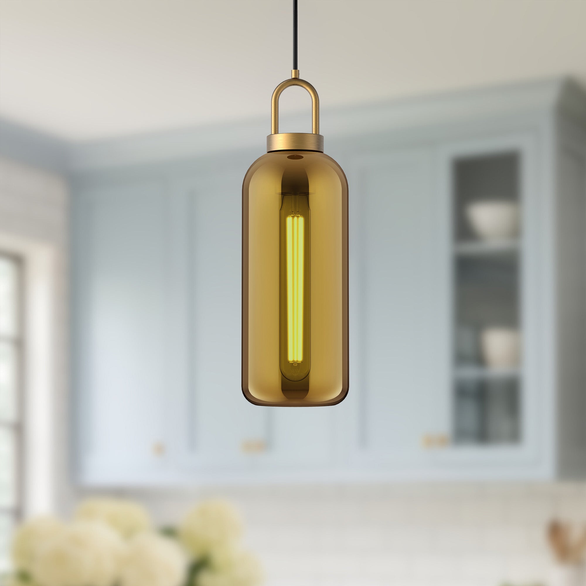 Soji 5-in Aged Gold/Copper Glass 1 Light Pendant