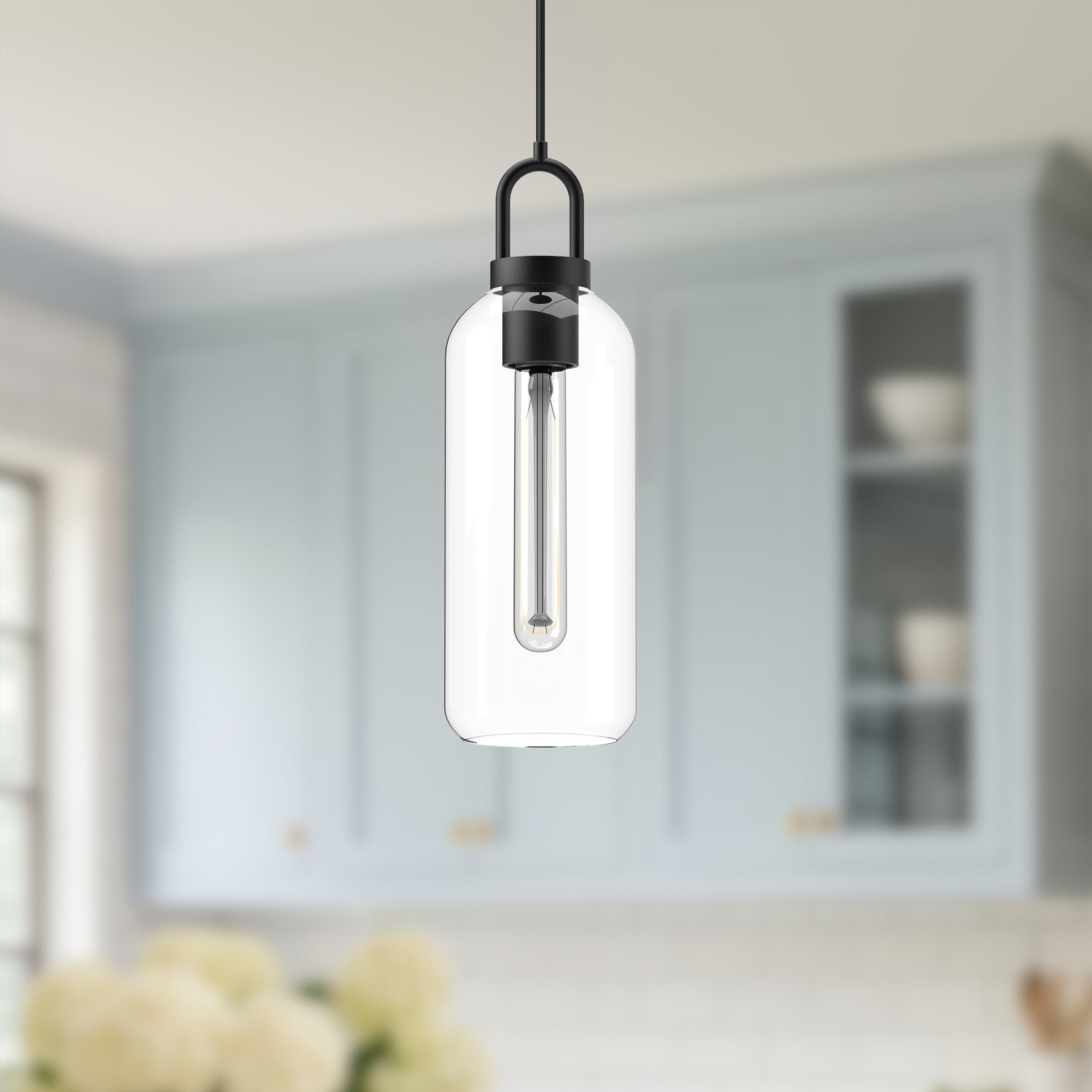 Soji 5-in Clear Glass/Matte Black 1 Light Pendant