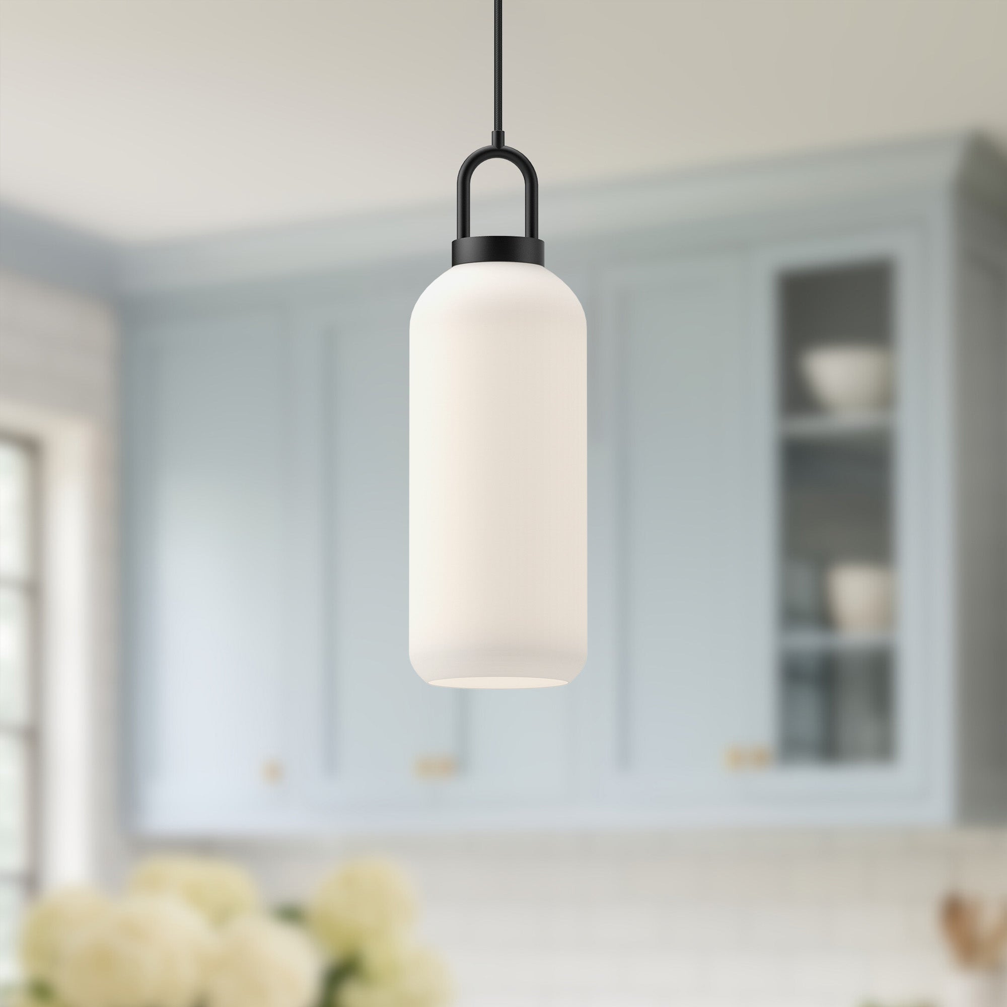 Soji 5-in Matte Black/Opal Matte Glass 1 Light Pendant