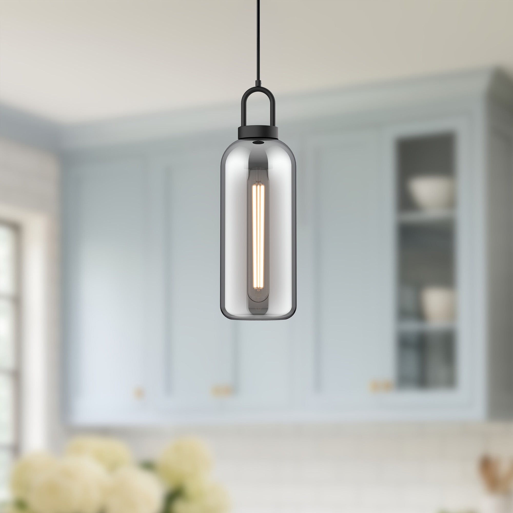 Soji 5-in Matte Black/Smoked Solid Glass 1 Light Pendant