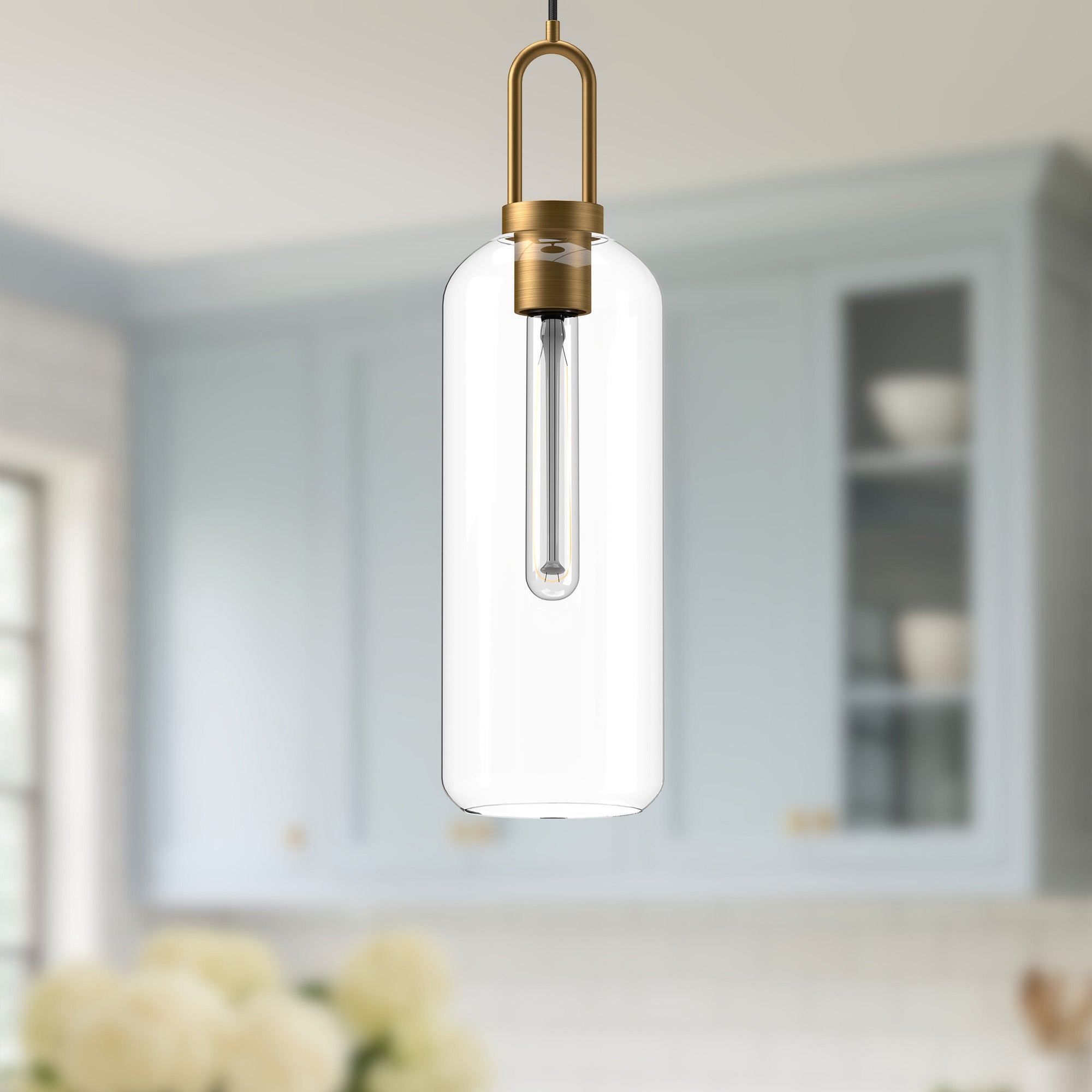 Soji 6-in Aged Gold/Clear Glass 1 Light Pendant