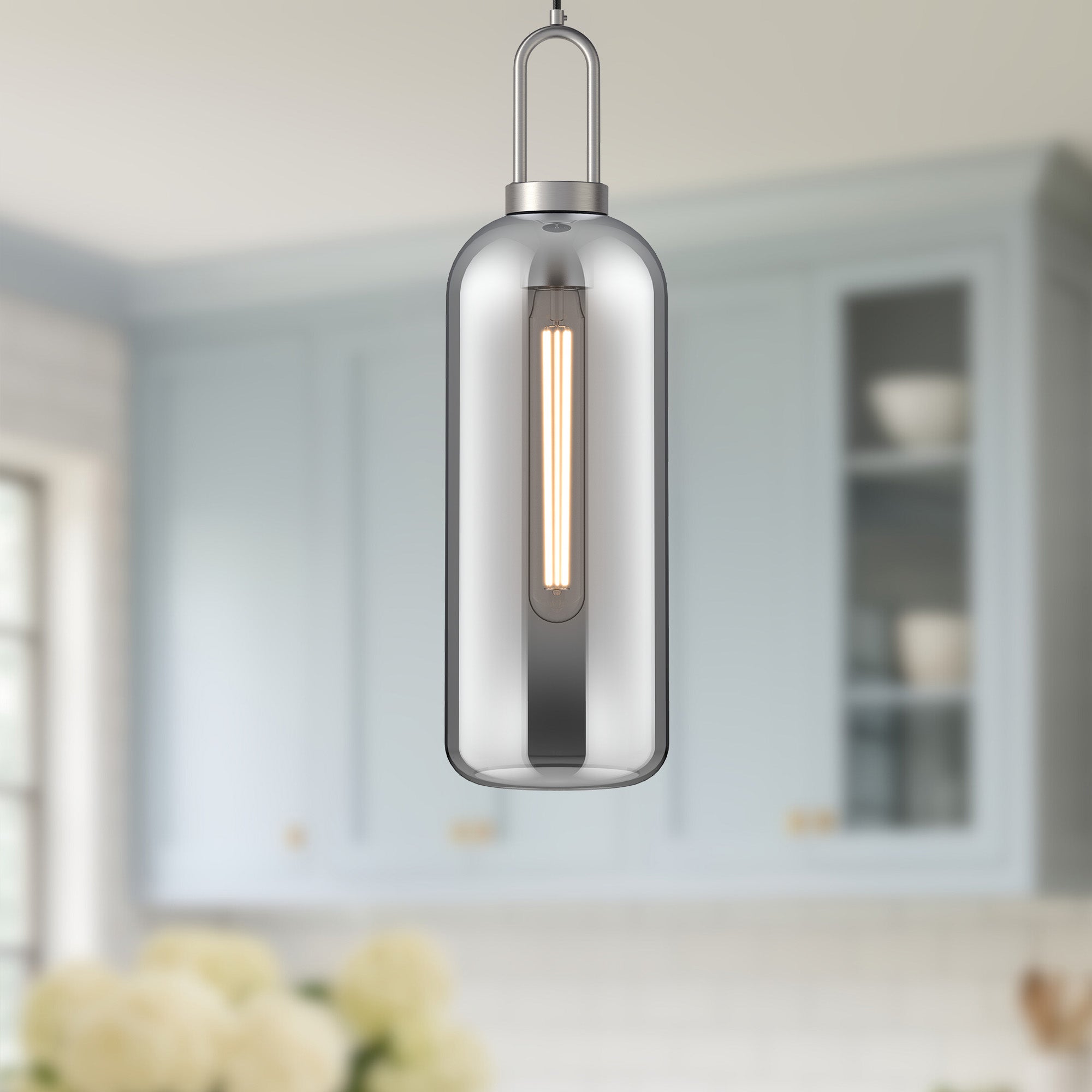 Soji 6-in Brushed Nickel/Smoked Solid Glass 1 Light Pendant