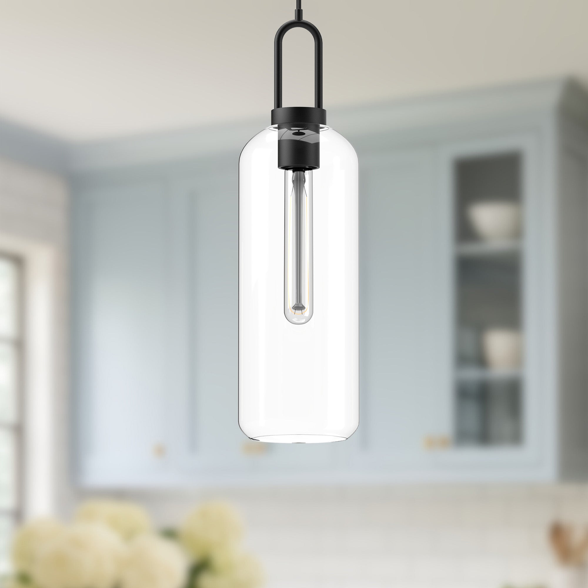 Soji 6-in Clear Glass/Matte Black 1 Light Pendant